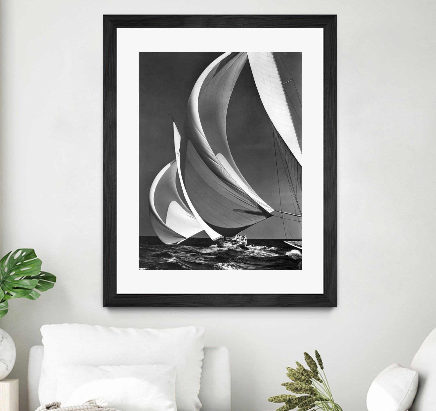 Two sailboats racing with their spinakers on a reach, 1940s by Bridgeman Images on GIANT ART - black and white photography