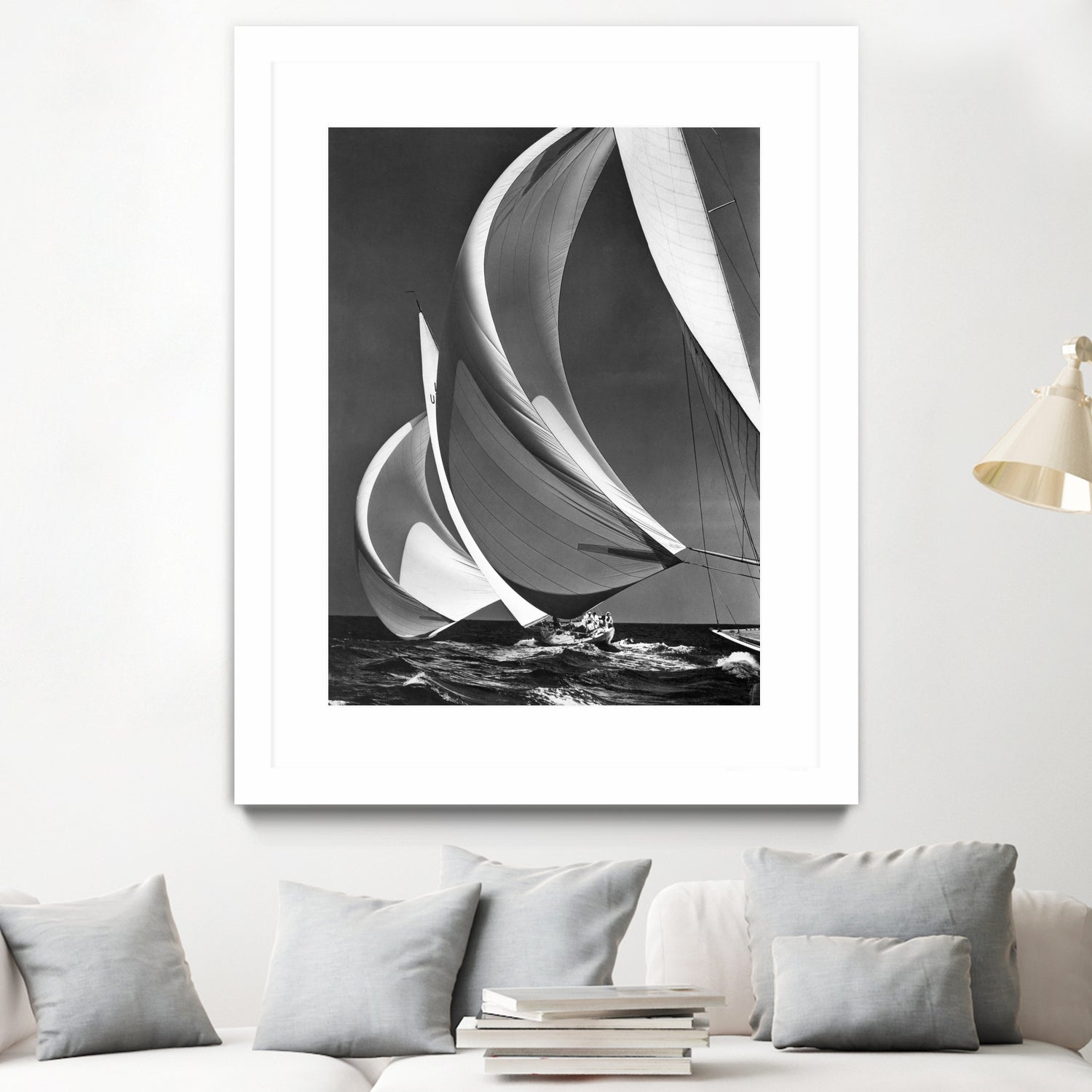 Two sailboats racing with their spinakers on a reach, 1940s by Bridgeman Images on GIANT ART - black and white photography