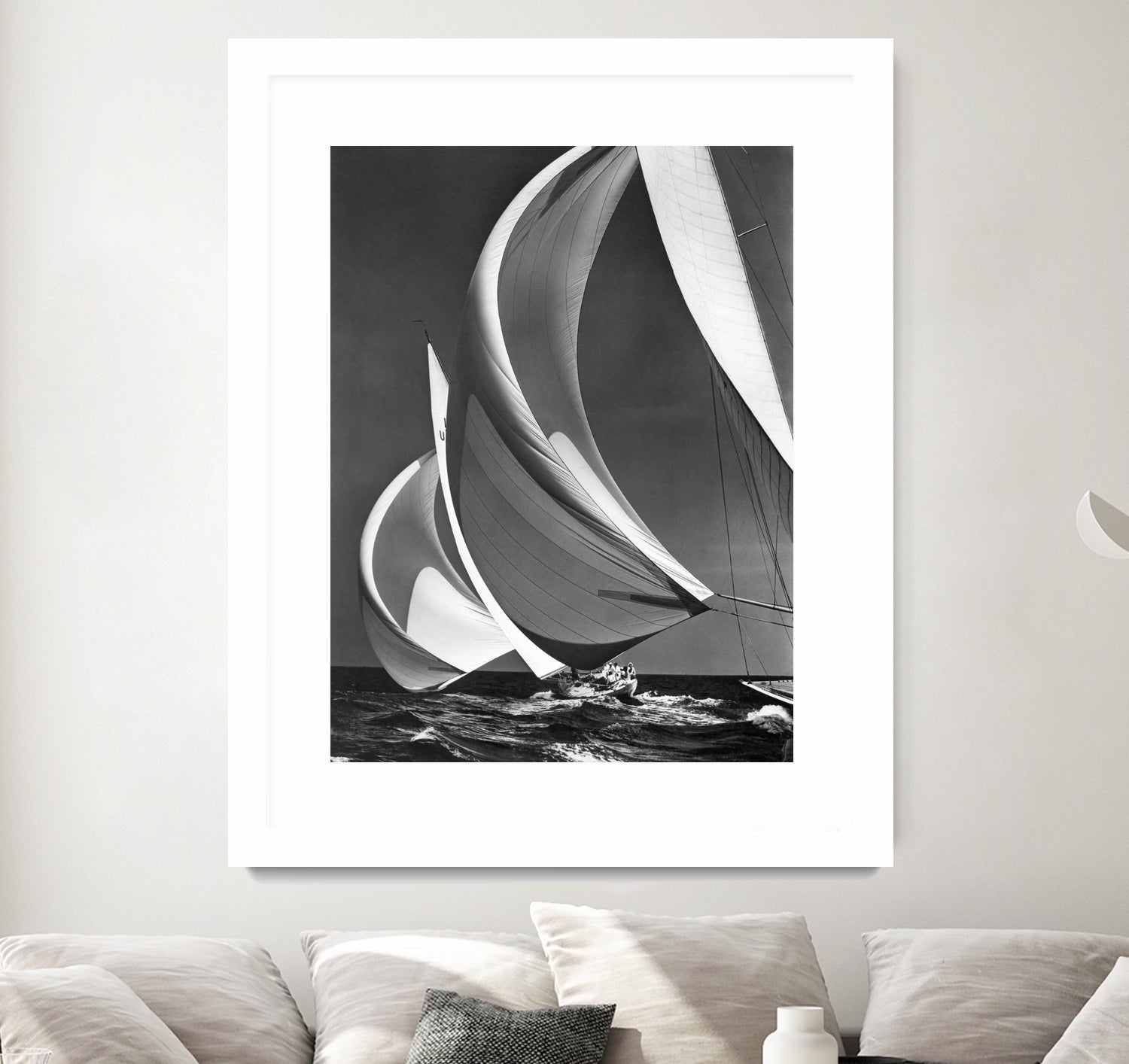 Two sailboats racing with their spinakers on a reach, 1940s by Bridgeman Images on GIANT ART - black and white photography