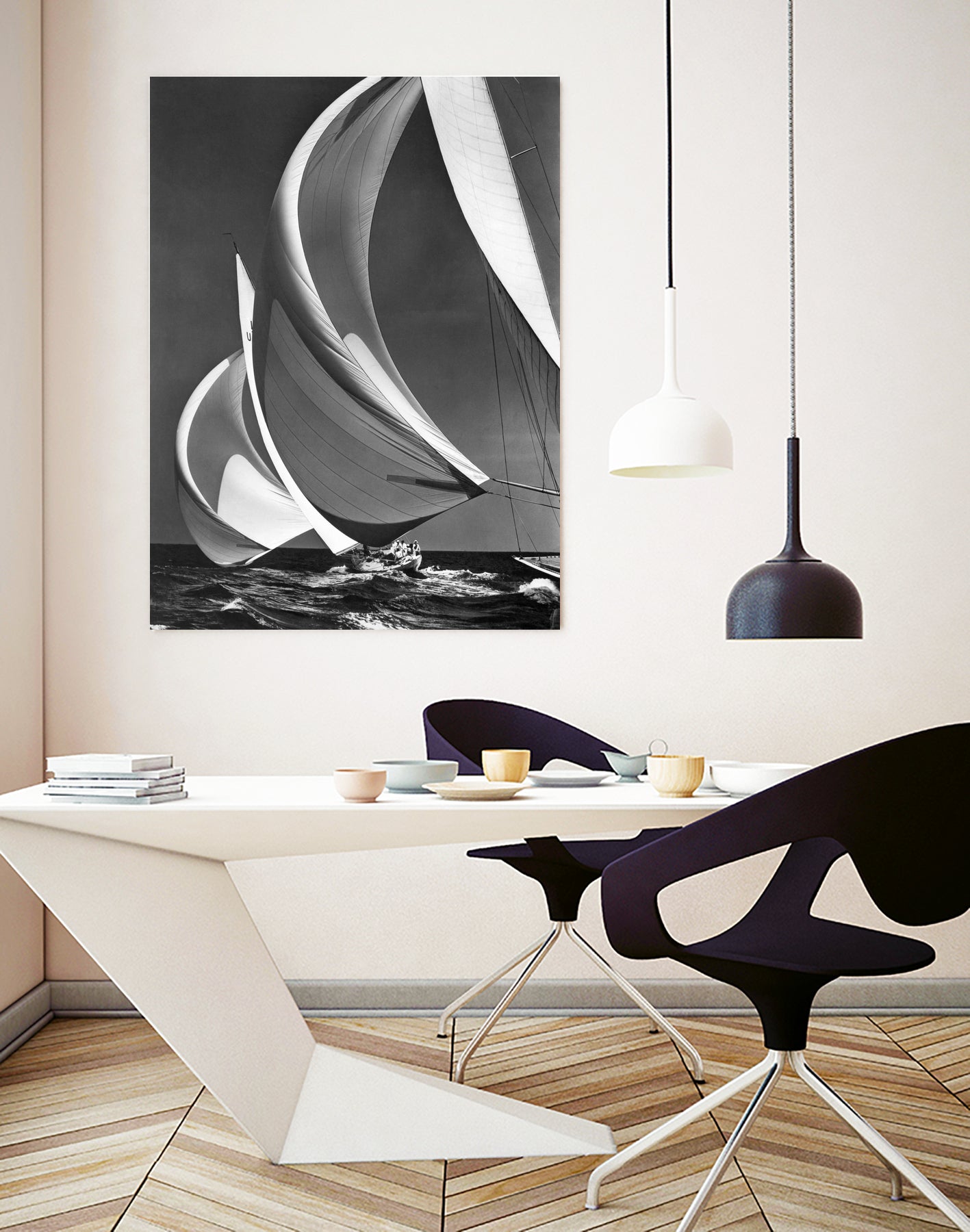 Two sailboats racing with their spinakers on a reach, 1940s by Bridgeman Images on GIANT ART - black and white photography