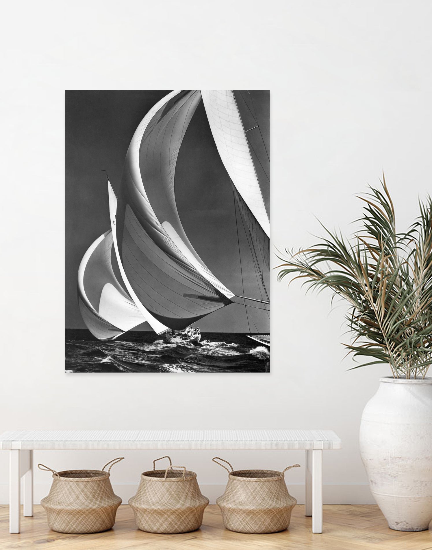Two sailboats racing with their spinakers on a reach, 1940s by Bridgeman Images on GIANT ART - black and white photography