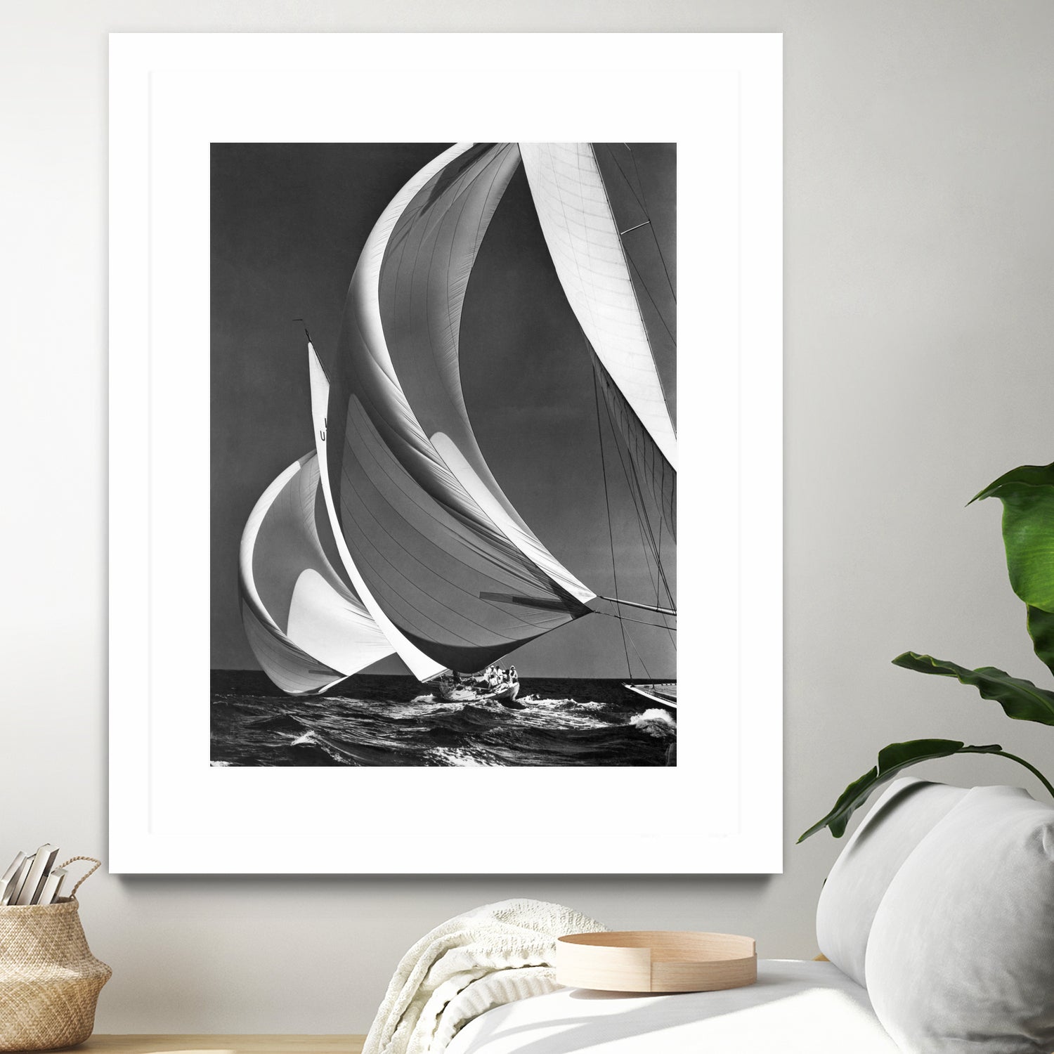 Two sailboats racing with their spinakers on a reach, 1940s by Bridgeman Images on GIANT ART - black and white photography