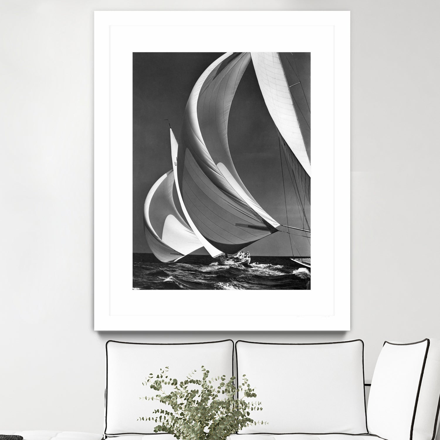 Two sailboats racing with their spinakers on a reach, 1940s by Bridgeman Images on GIANT ART - black and white photography