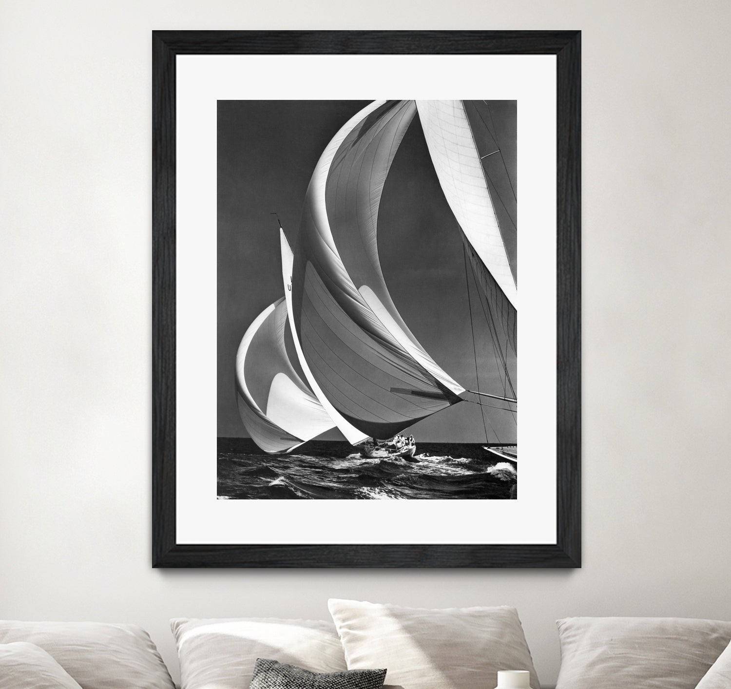 Two sailboats racing with their spinakers on a reach, 1940s by Bridgeman Images on GIANT ART - black and white photography