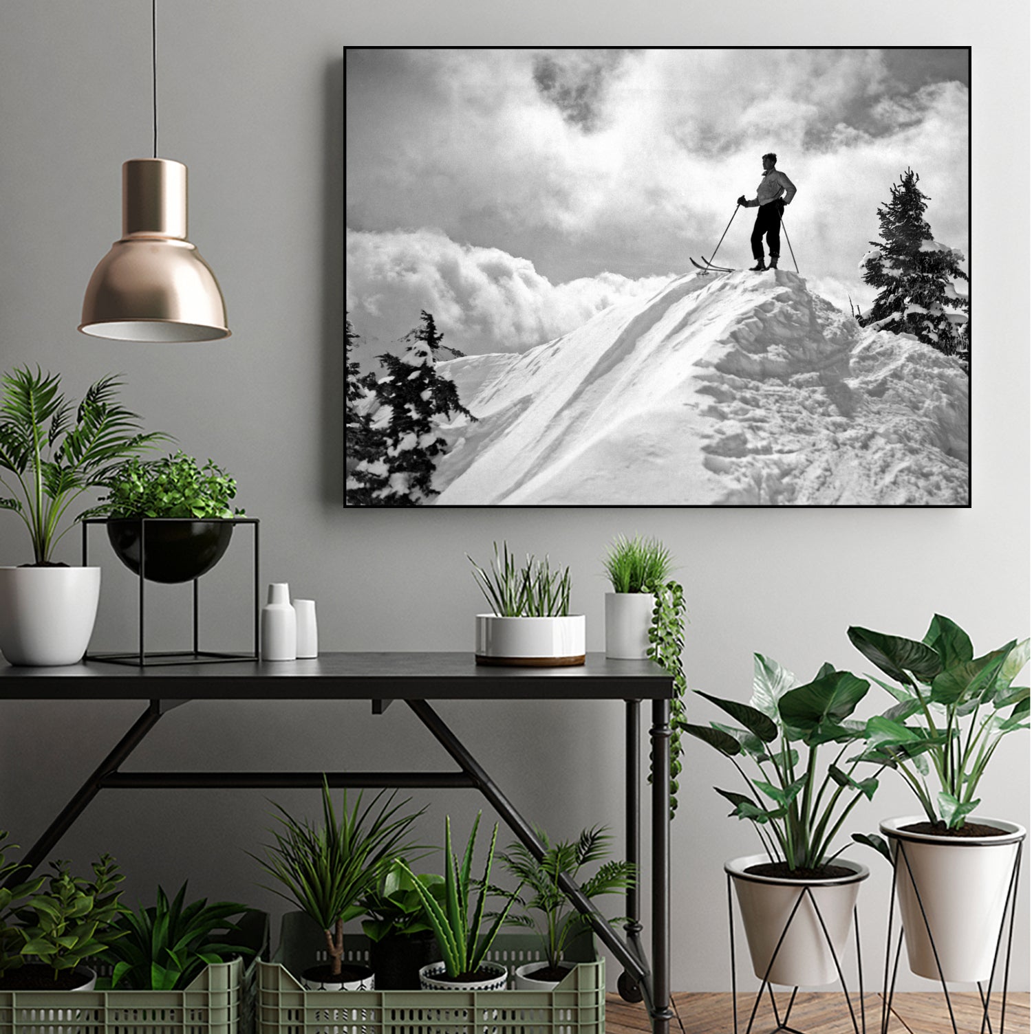 A Skier On Top Of Mount Hood by Bridgman Images on GIANT ART - black and white photography