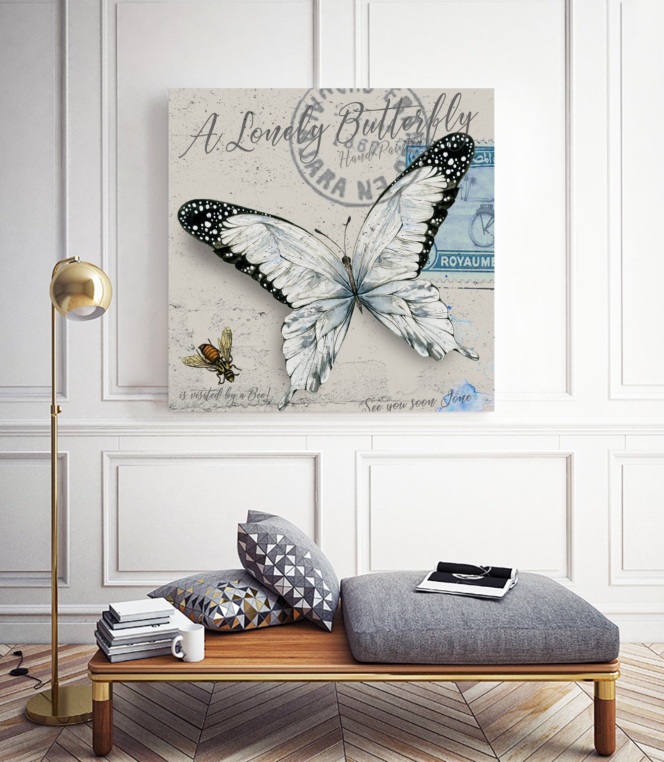 Lonely Butterfly White by David Loblaw on GIANT ART - white typography