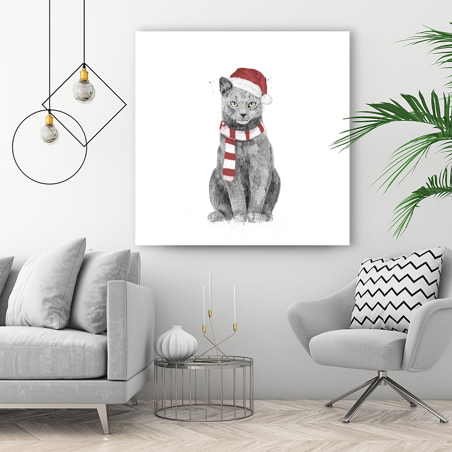 Xmas cat by Solti Balázs on GIANT ART - white digital drawing