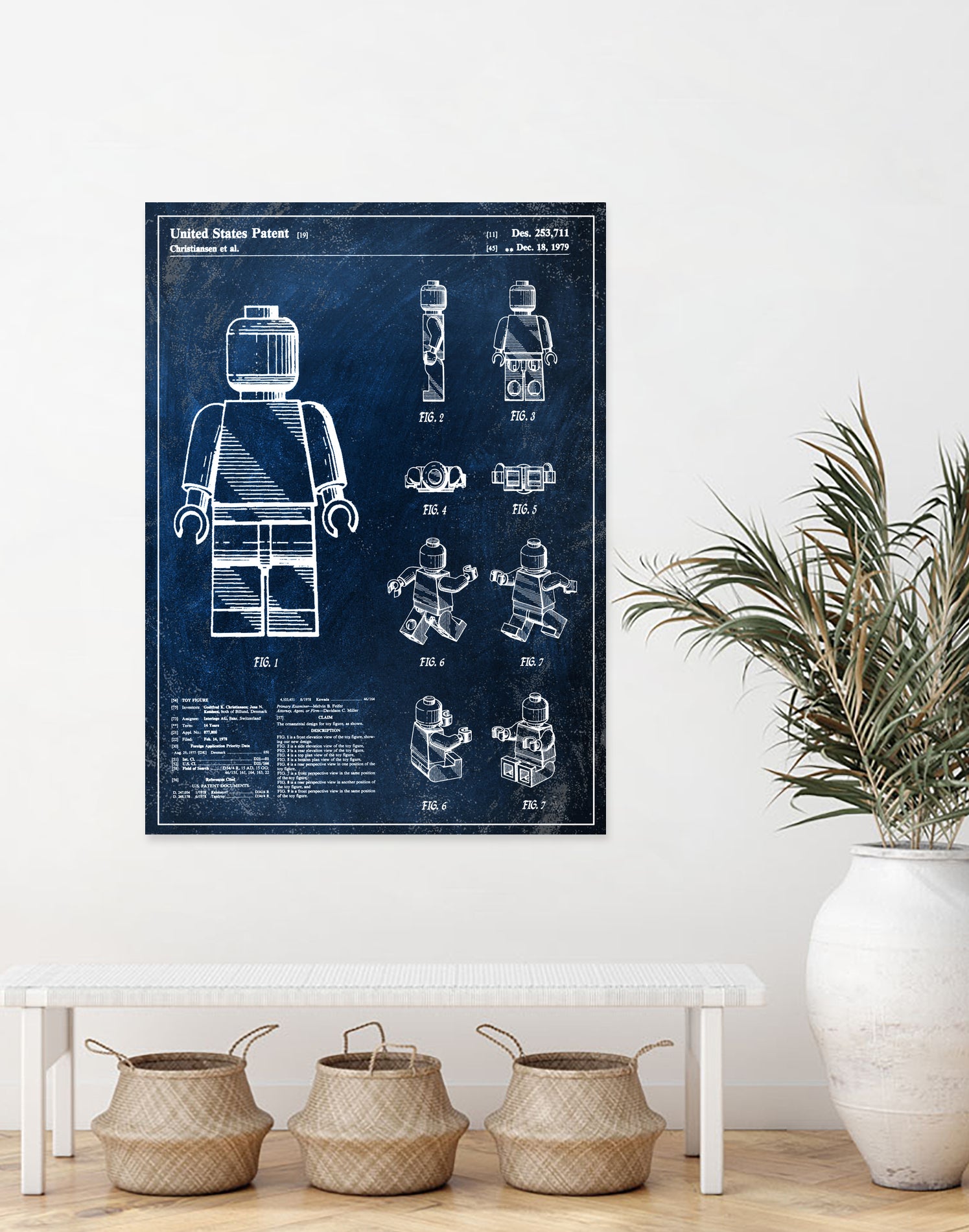 1979 mini figure chalkboard patent by map collection on GIANT ART - blue mixed media