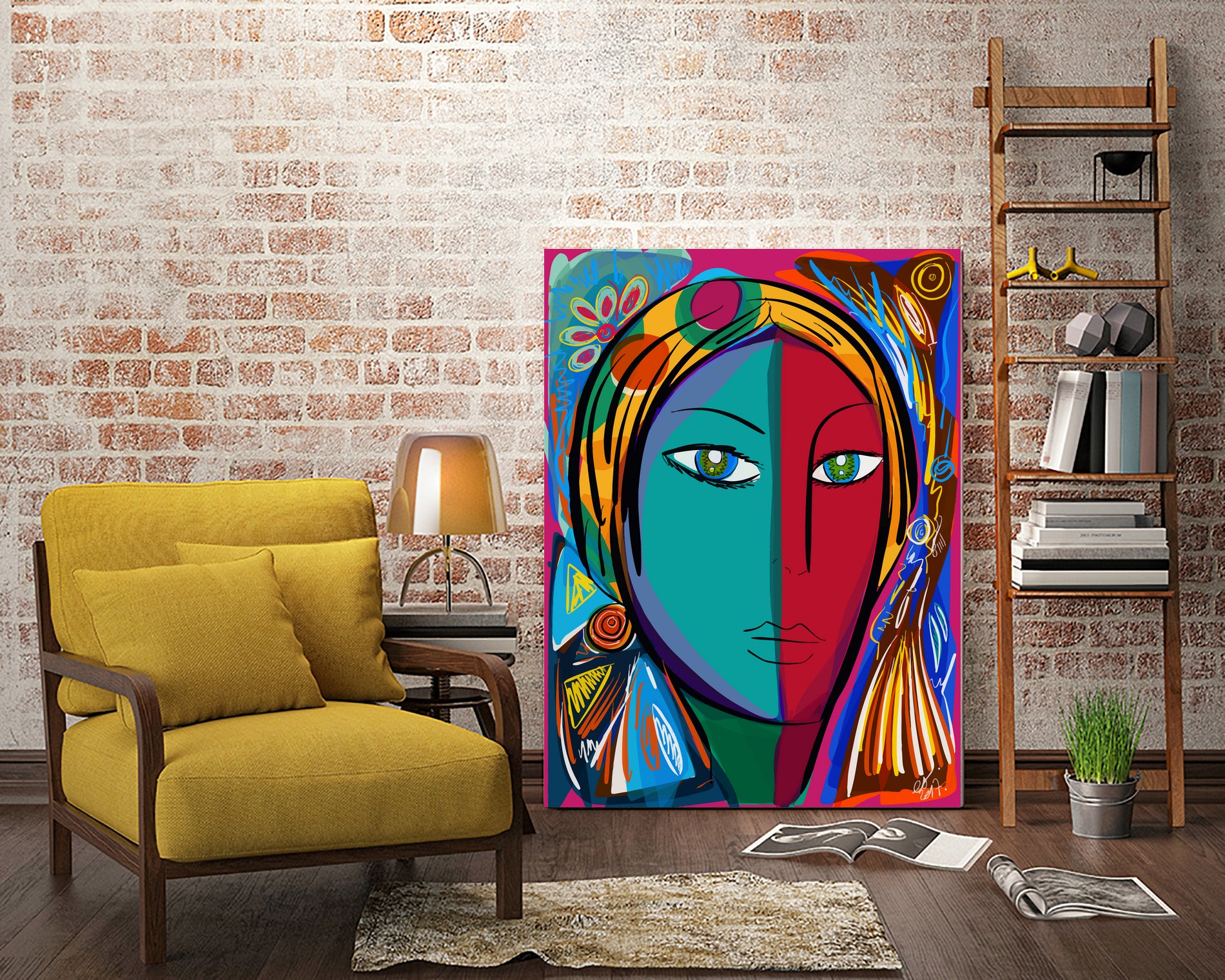 Pop Portrait Girl Fauvism by Emmanuel Signorino on GIANT ART - blue digital painting