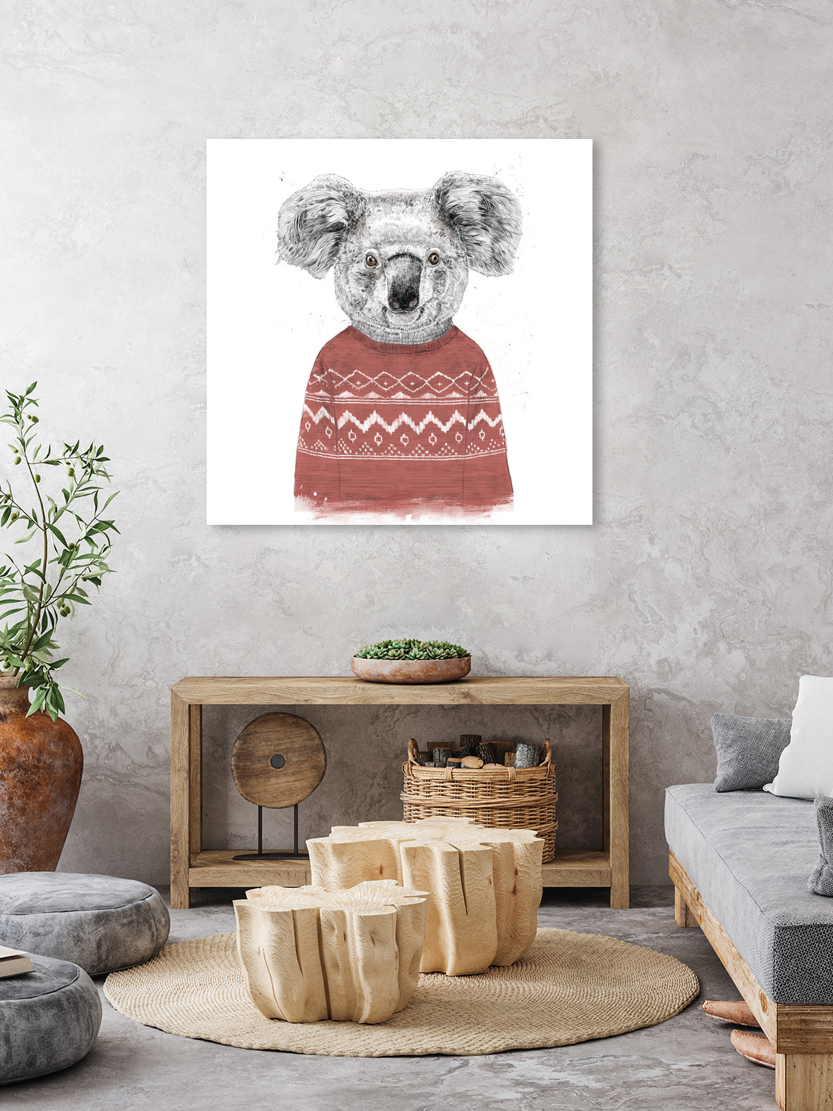 Winter koala (red) by Solti Balázs on GIANT ART - white digital drawing