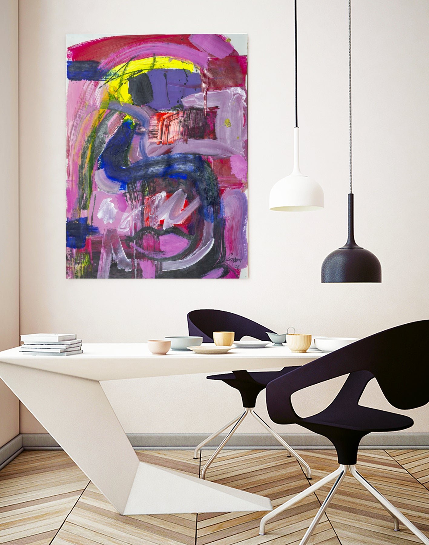 A Kiss in the Chaos by Janet London on GIANT ART - fluo pink abstract