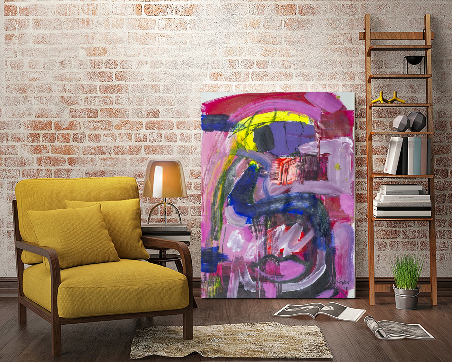 A Kiss in the Chaos by Janet London on GIANT ART - fluo pink abstract