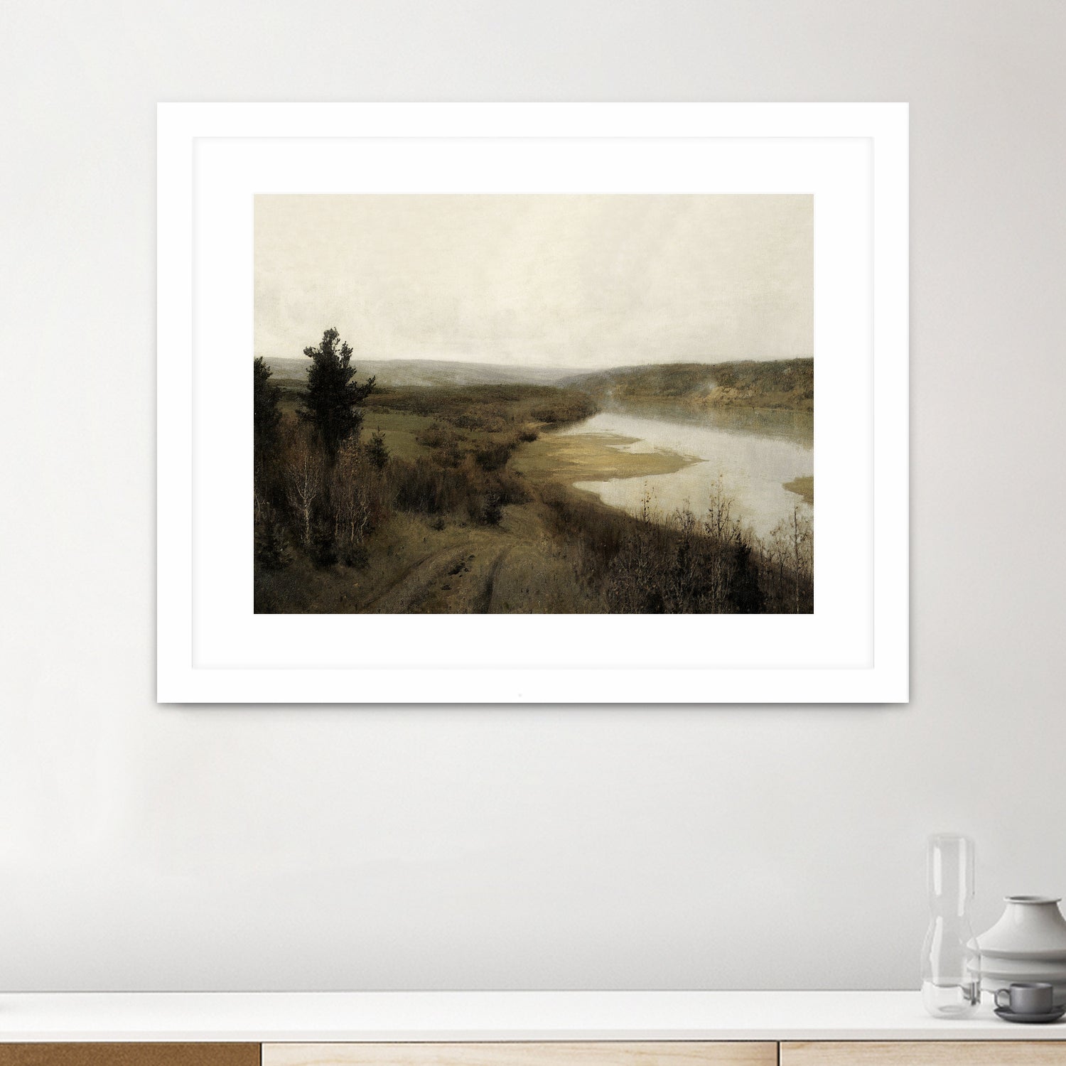 View On The Lake by M Studio on GIANT ART - green landscape framed canvas