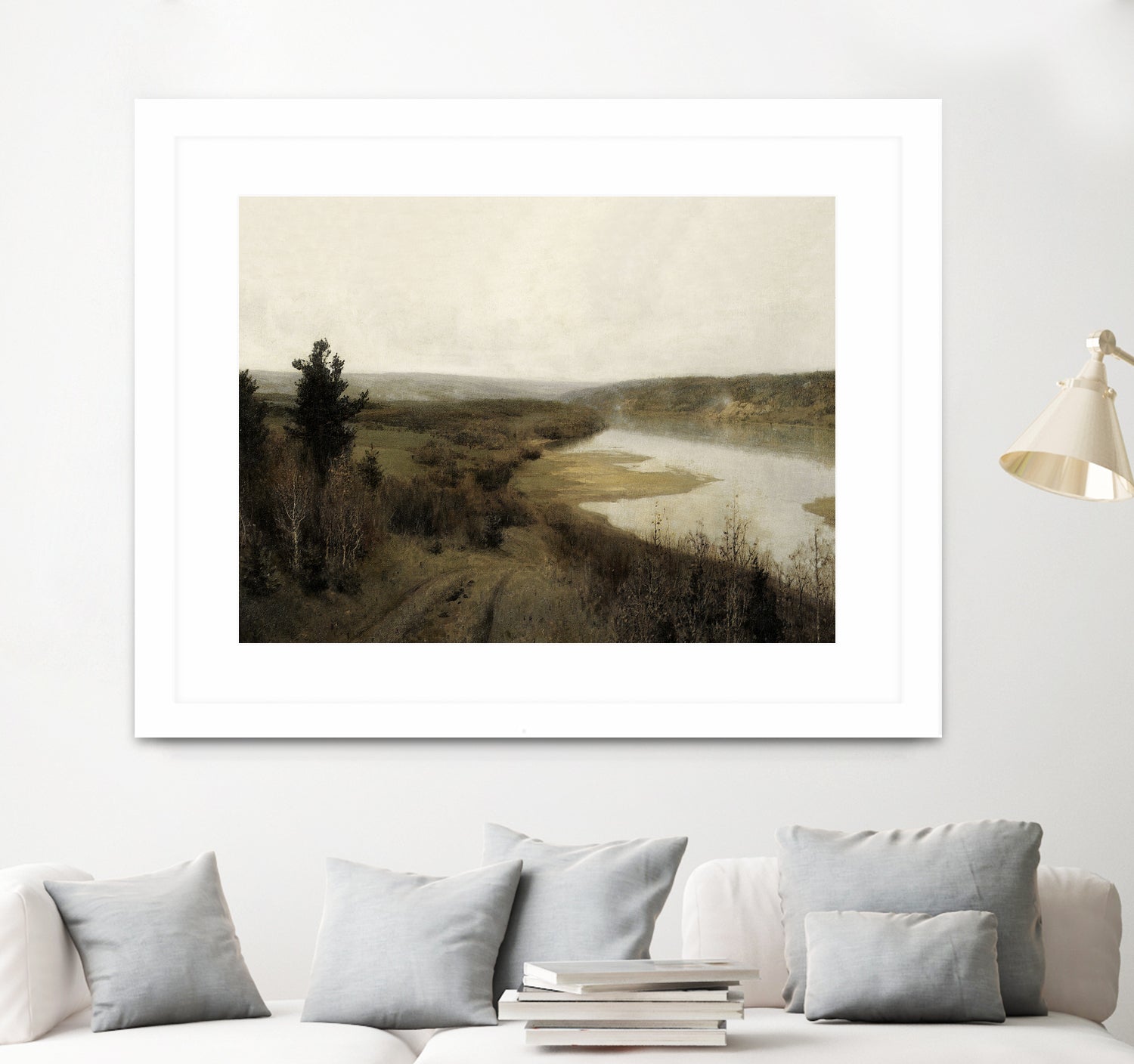 View On The Lake by M Studio on GIANT ART - green landscape framed canvas