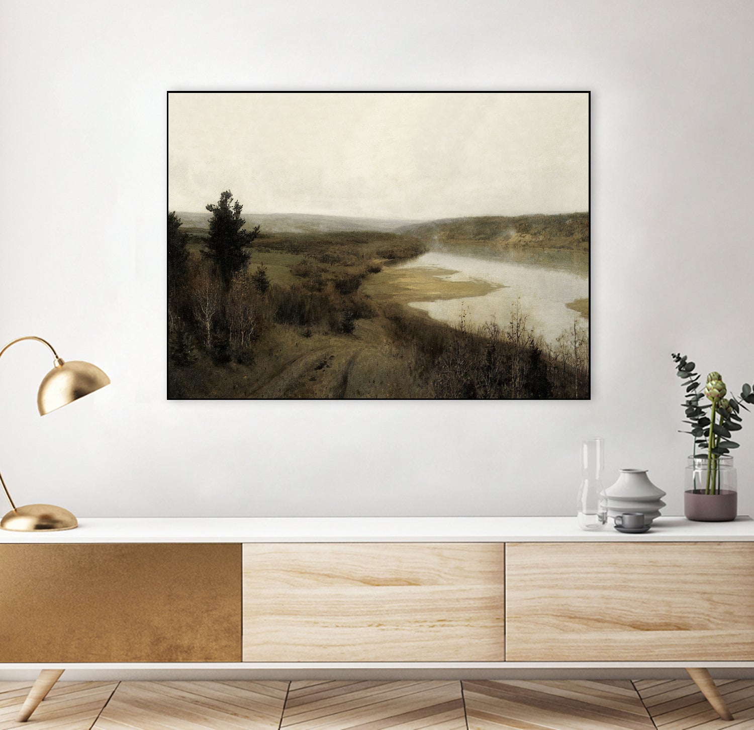 View On The Lake by M Studio on GIANT ART - green landscape framed canvas