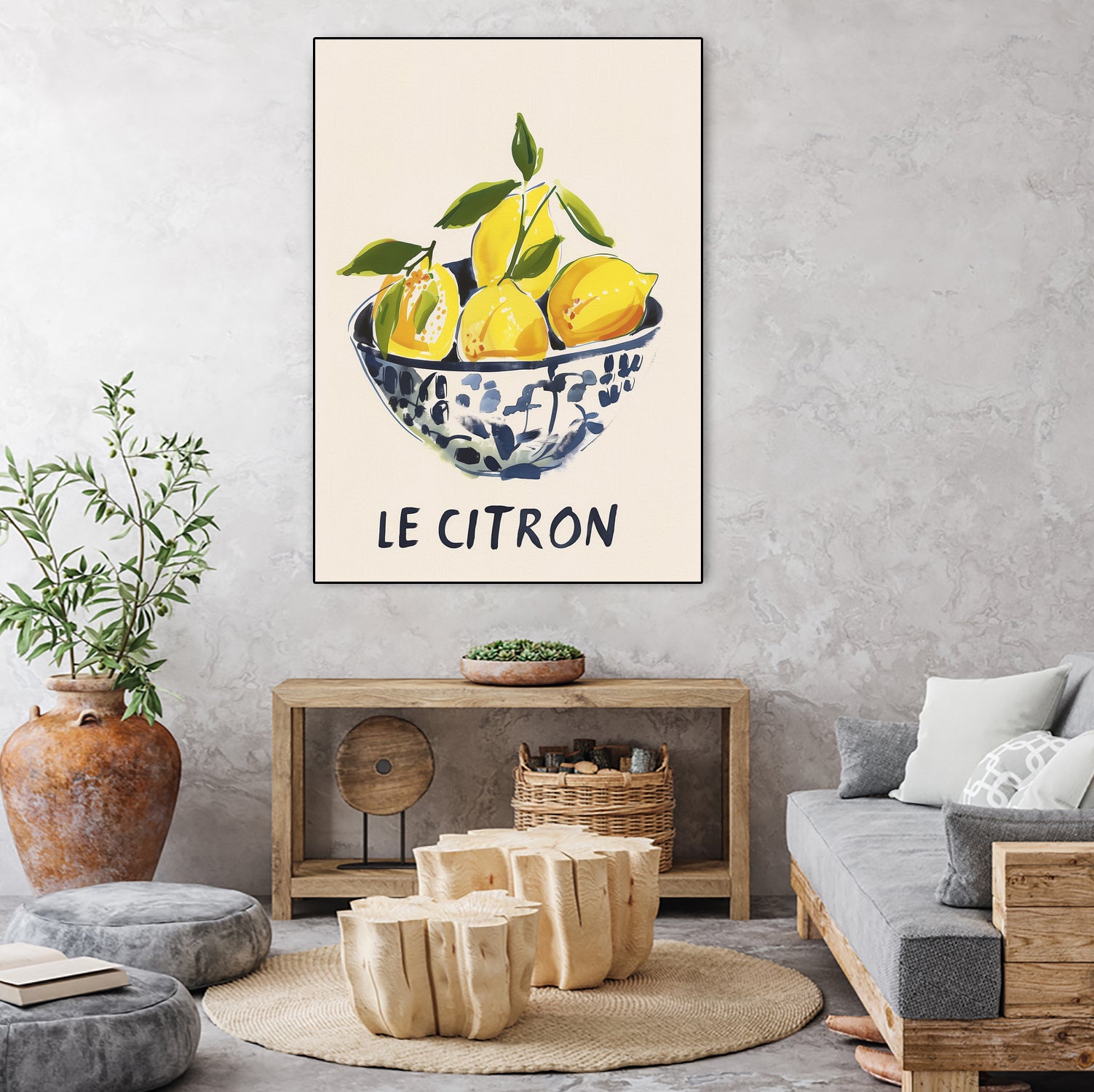 Le Citron by M Studio on GIANT ART - blue figurative canvas frame