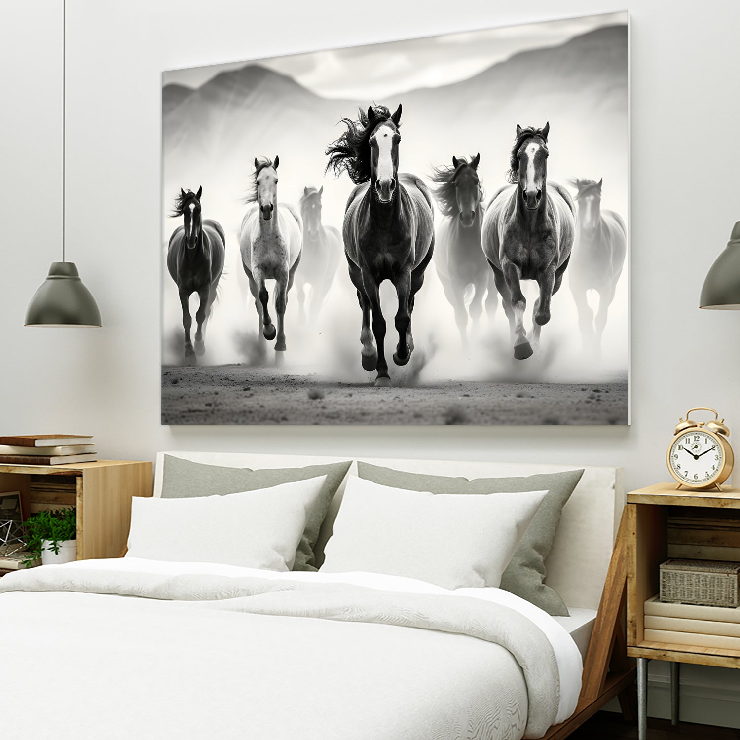 Run by M Studio on GIANT ART - white black and white horse