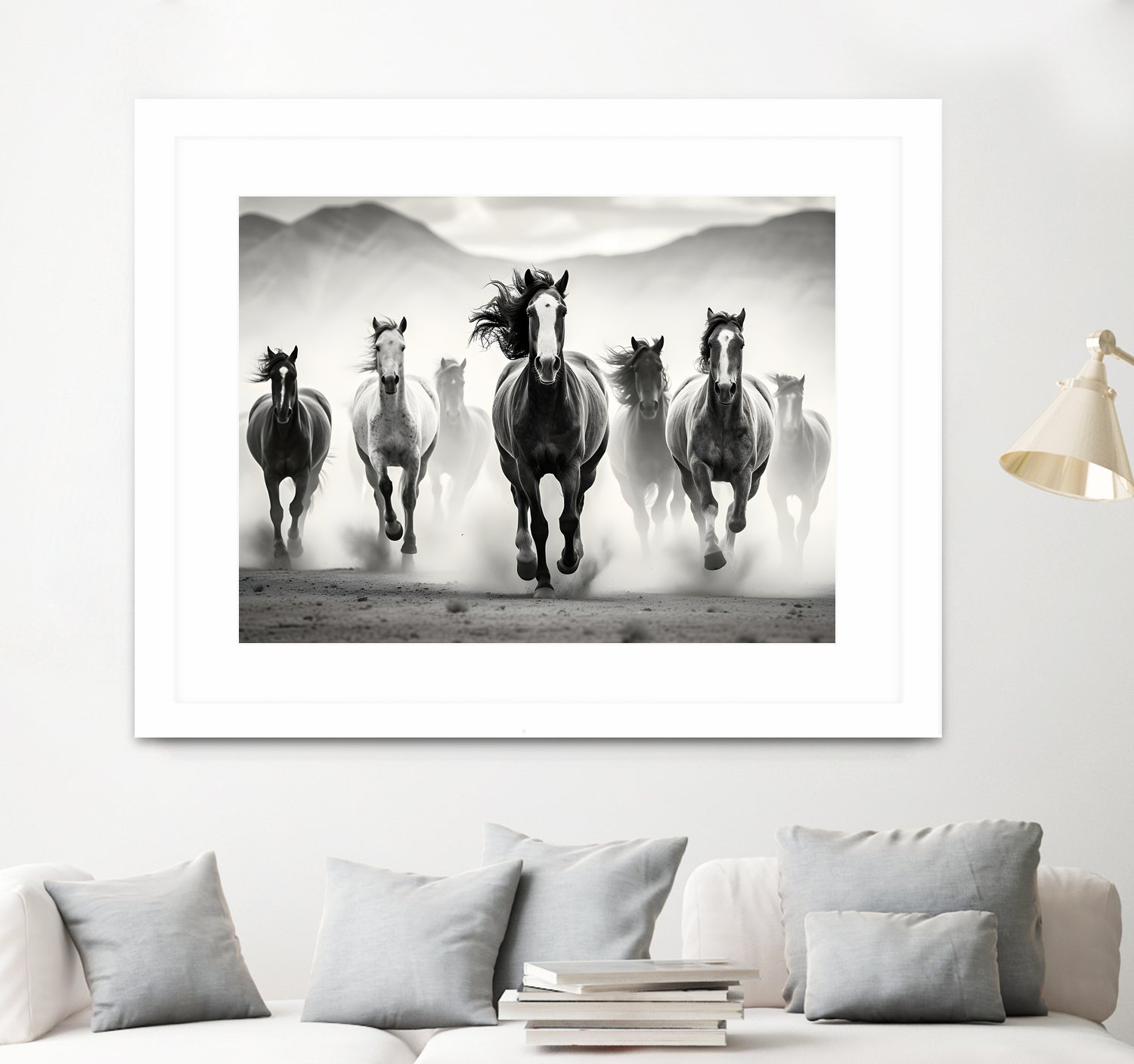 Run by M Studio on GIANT ART - white black and white horse