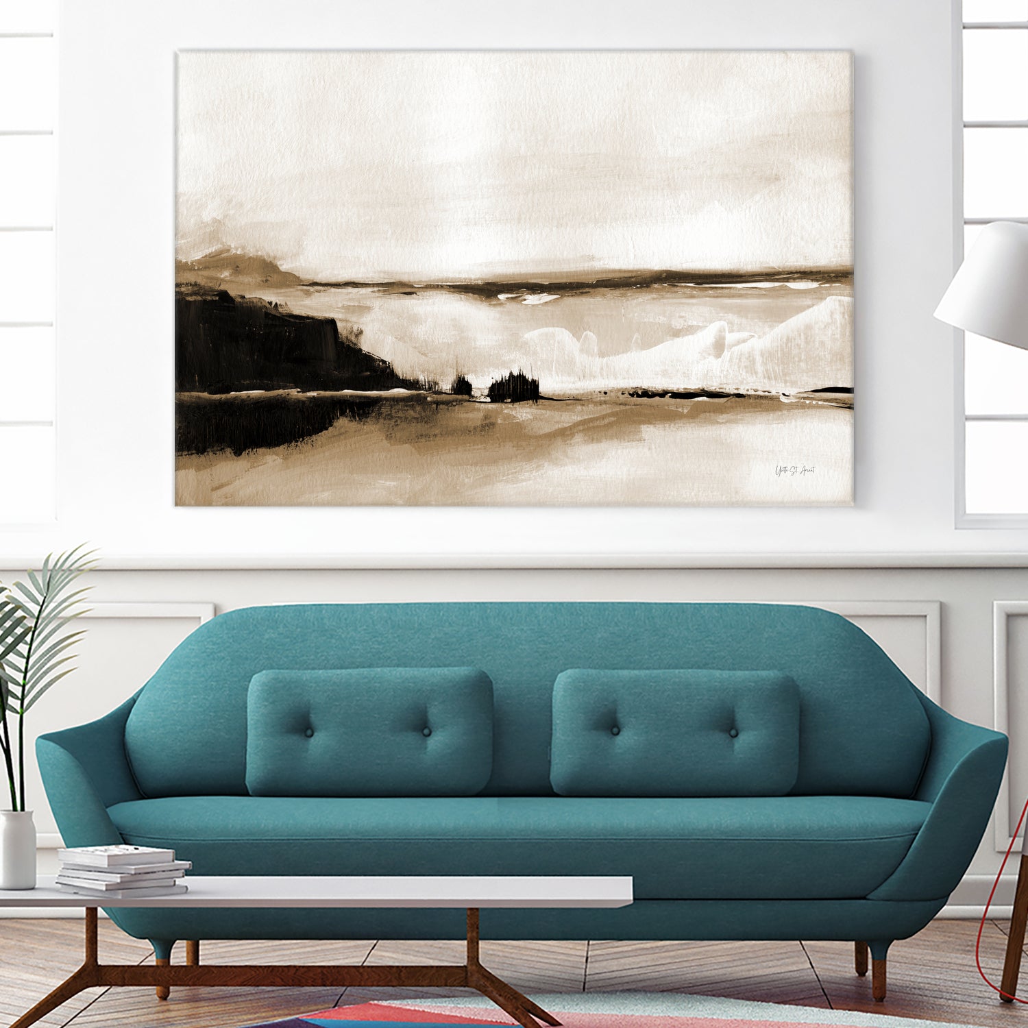 Vintage Landscape Mountainside by Yvette St. Amant on GIANT ART - black