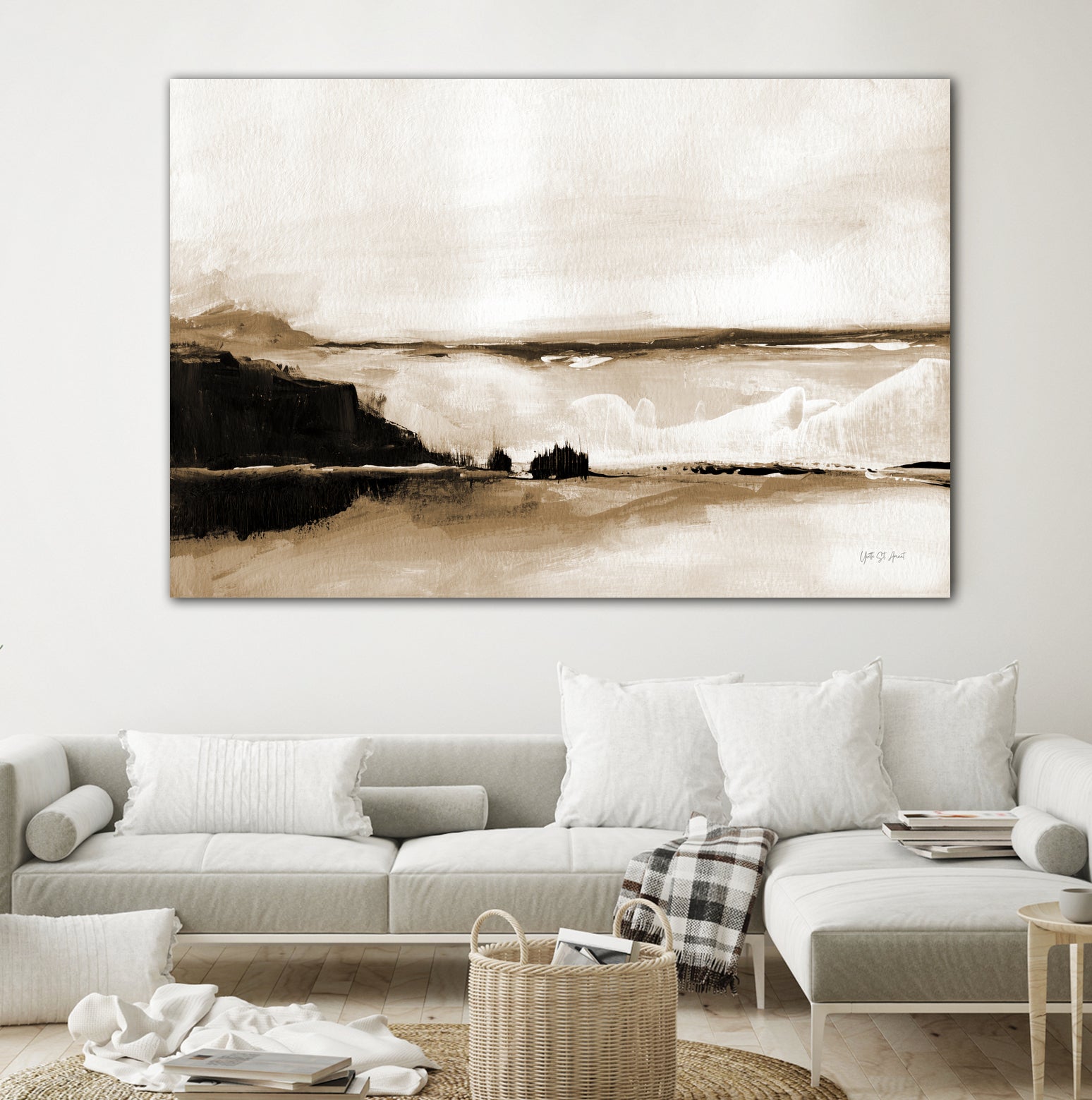 Vintage Landscape Mountainside by Yvette St. Amant on GIANT ART - black