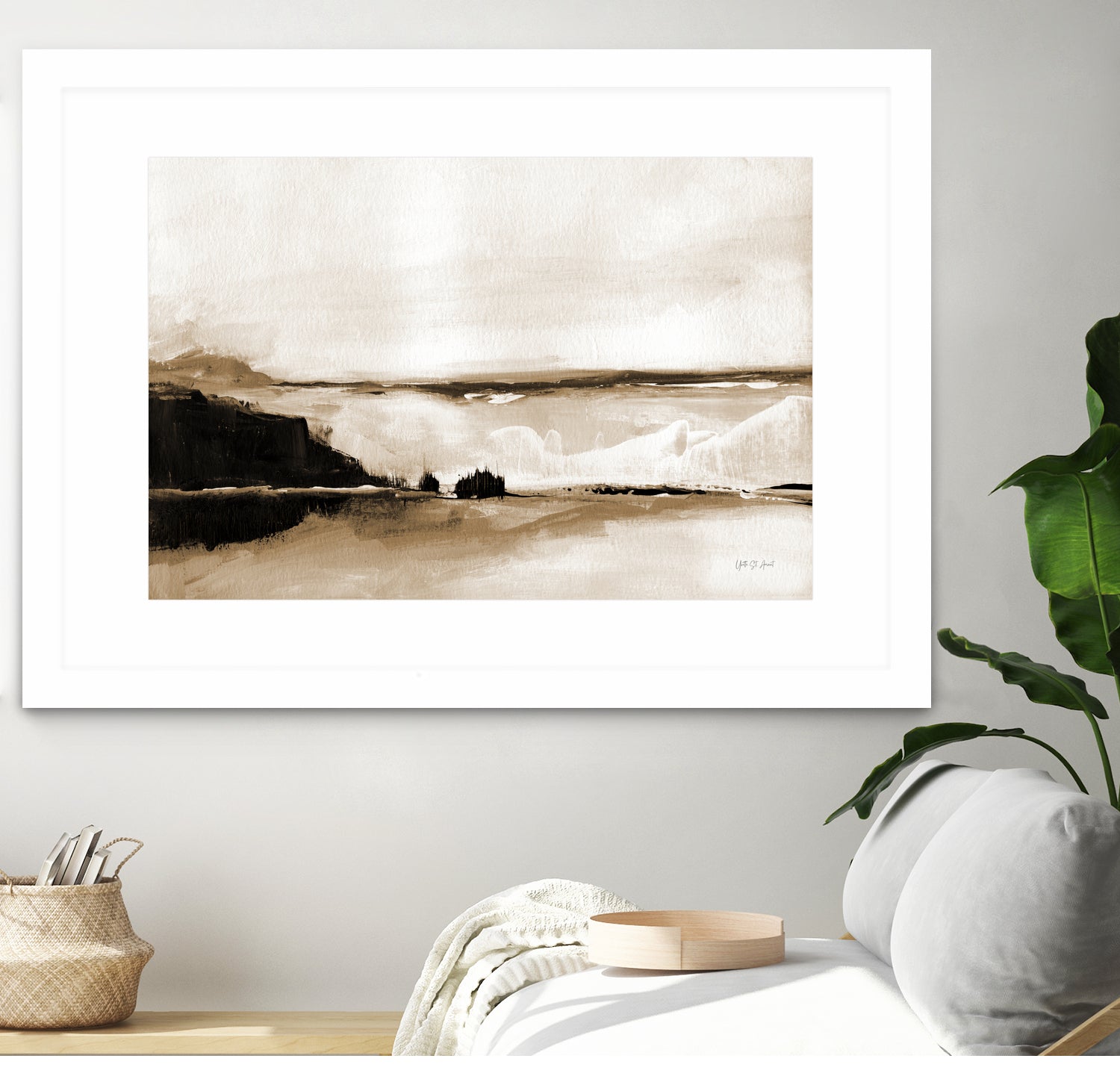 Vintage Landscape Mountainside by Yvette St. Amant on GIANT ART - black