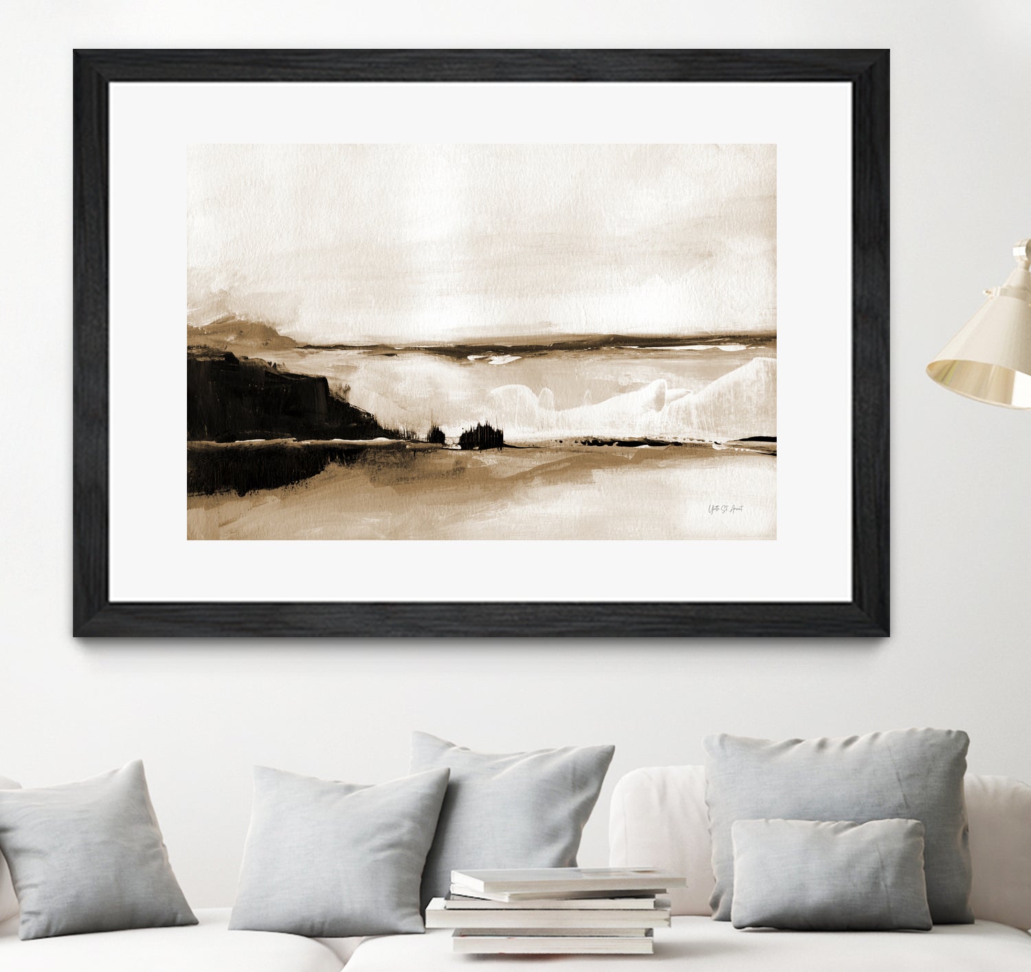 Vintage Landscape Mountainside by Yvette St. Amant on GIANT ART - black