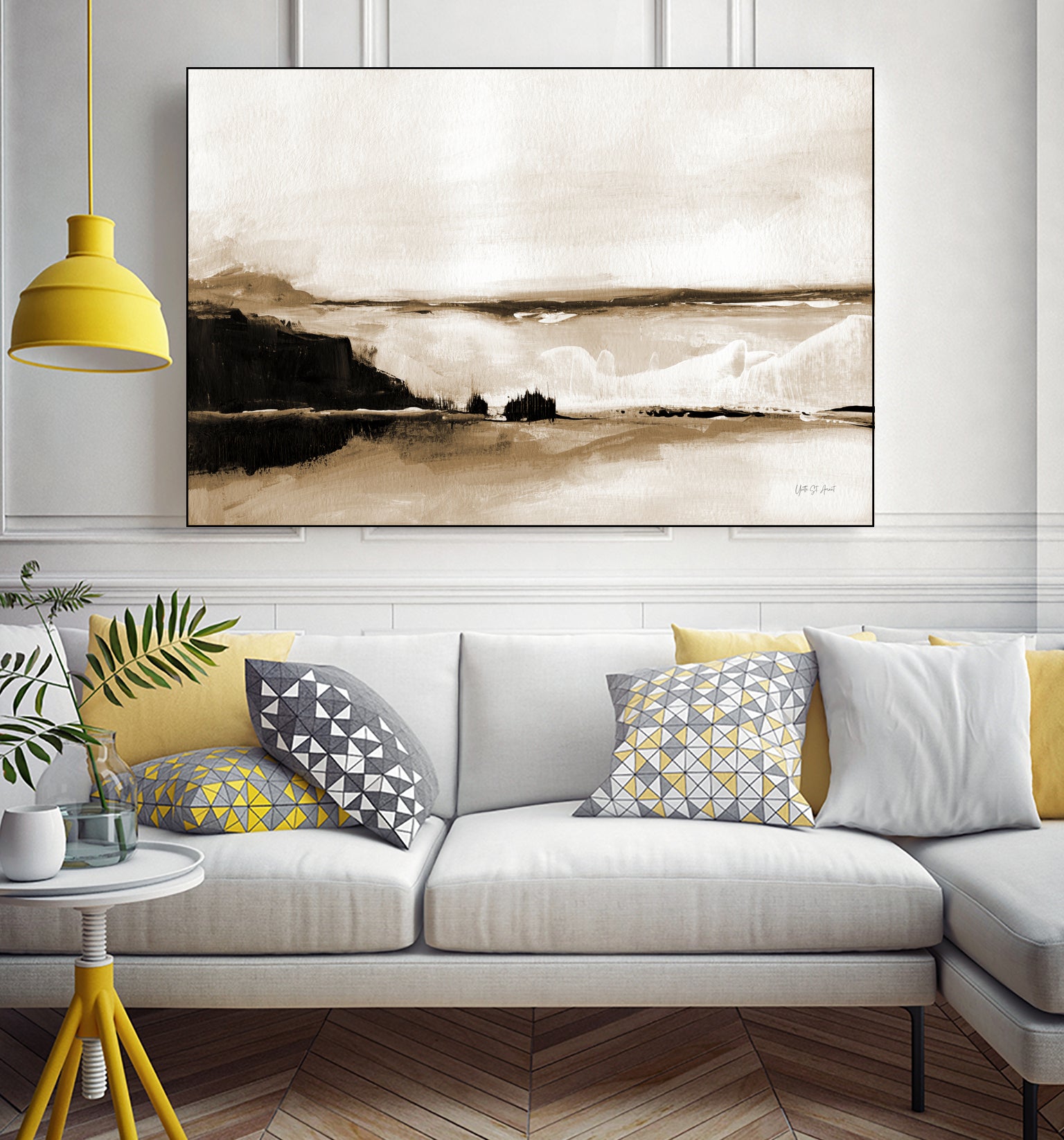 Vintage Landscape Mountainside by Yvette St. Amant on GIANT ART - black