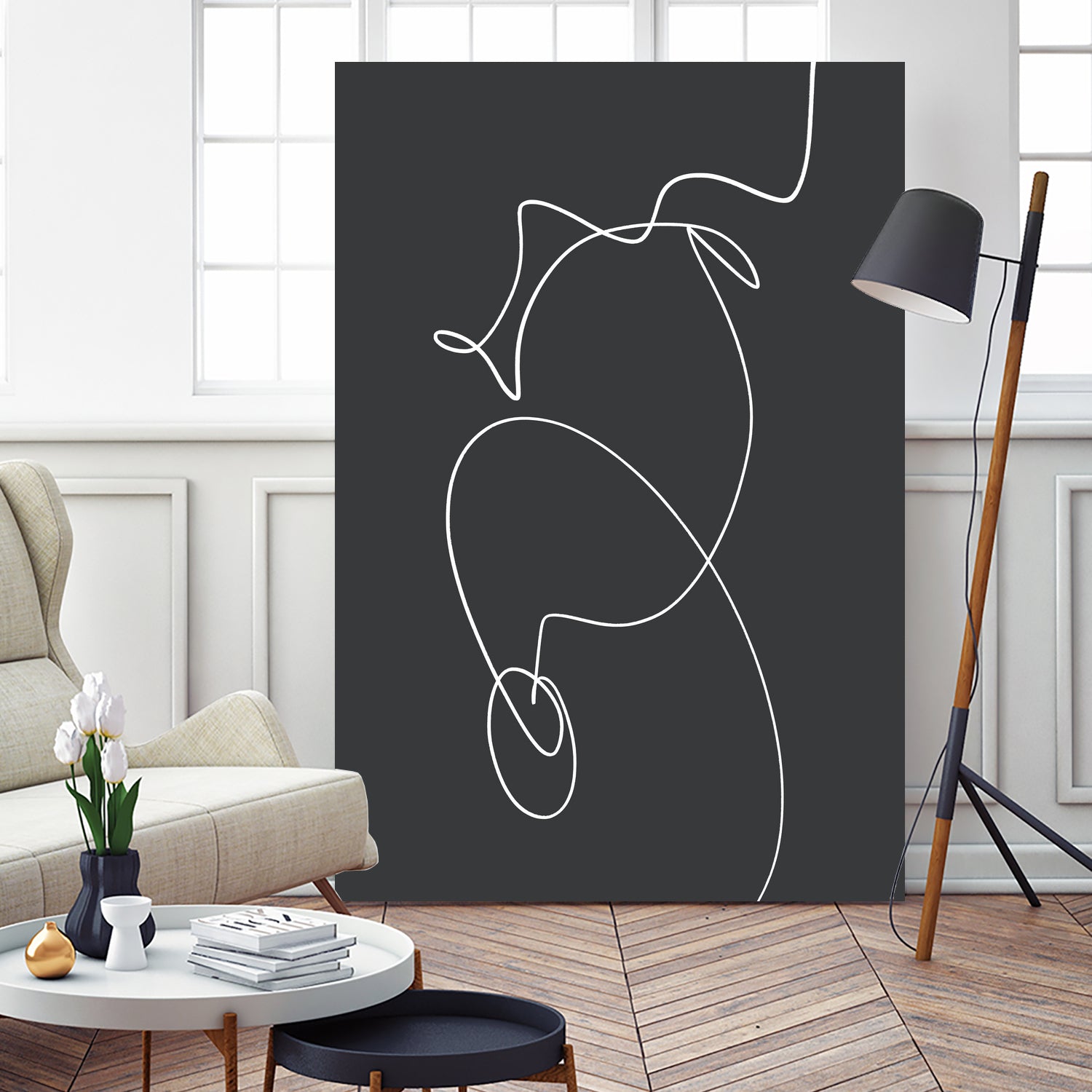 White Squiggle On A Dark Background by uplusmestudio on GIANT ART - line art abstract line art