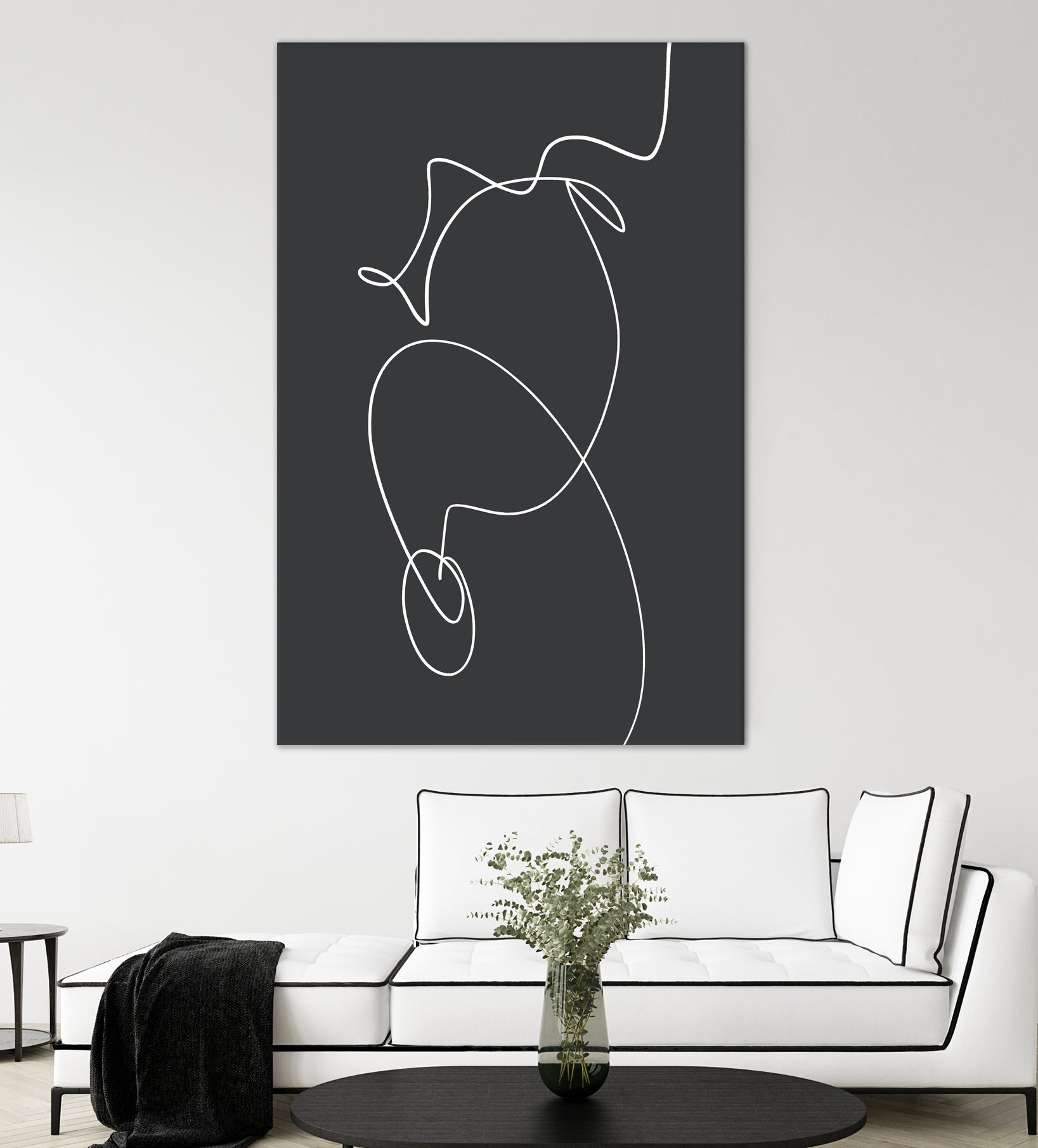 White Squiggle On A Dark Background by uplusmestudio on GIANT ART - line art abstract line art