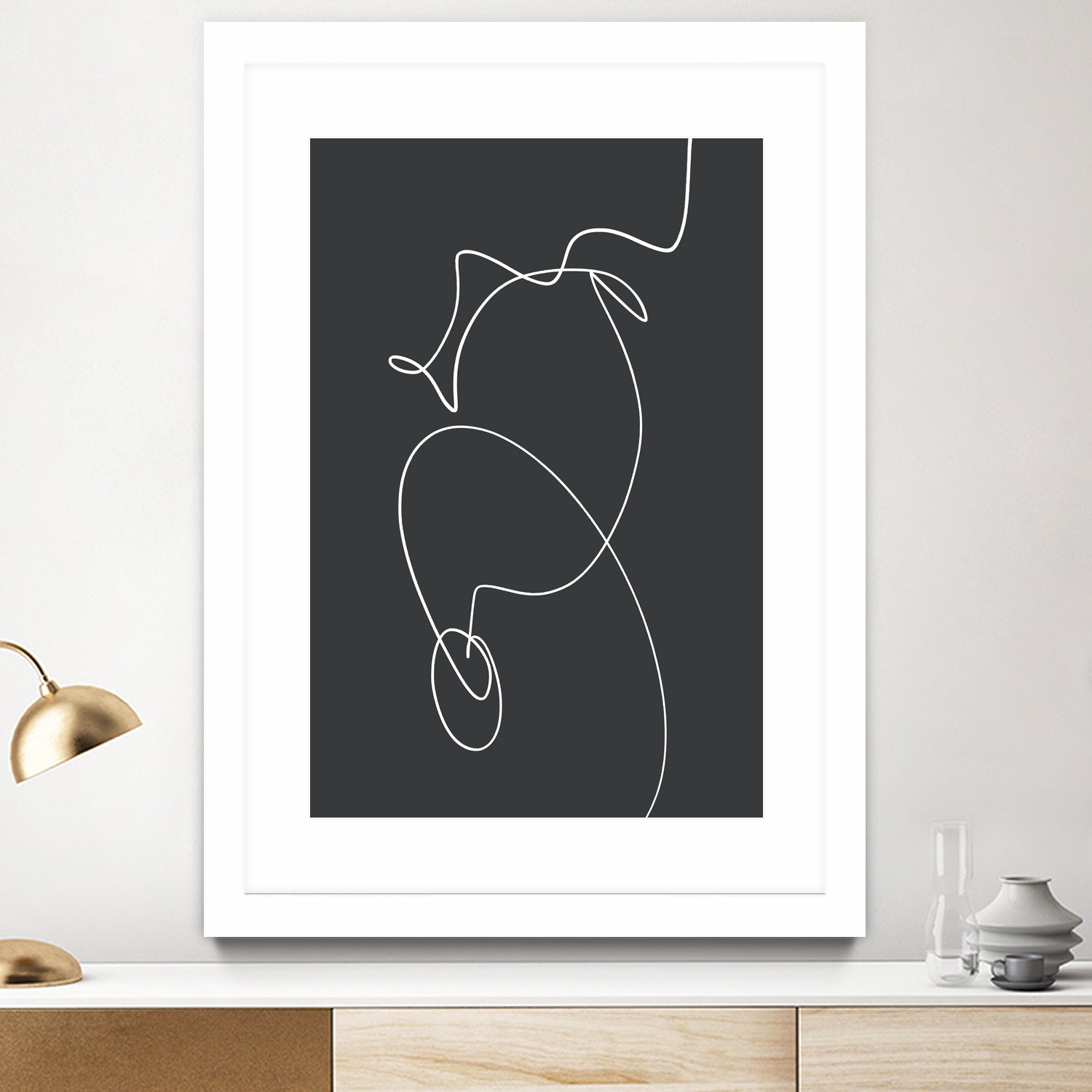 White Squiggle On A Dark Background by uplusmestudio on GIANT ART - line art abstract line art