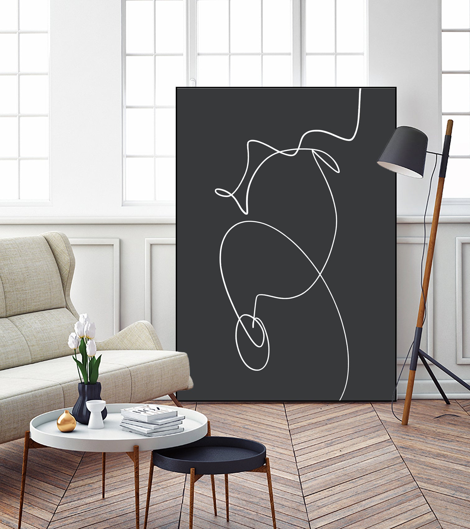White Squiggle On A Dark Background by uplusmestudio on GIANT ART - line art abstract line art