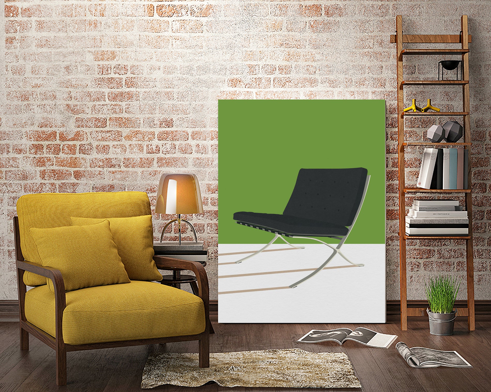 Barcelona Chair (Green Background) Mies Van Der Rohe by Rosi on GIANT ART