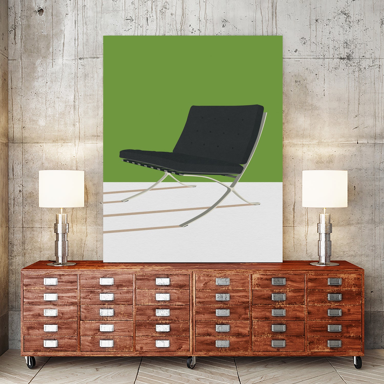 Barcelona Chair (Green Background) Mies Van Der Rohe by Rosi on GIANT ART