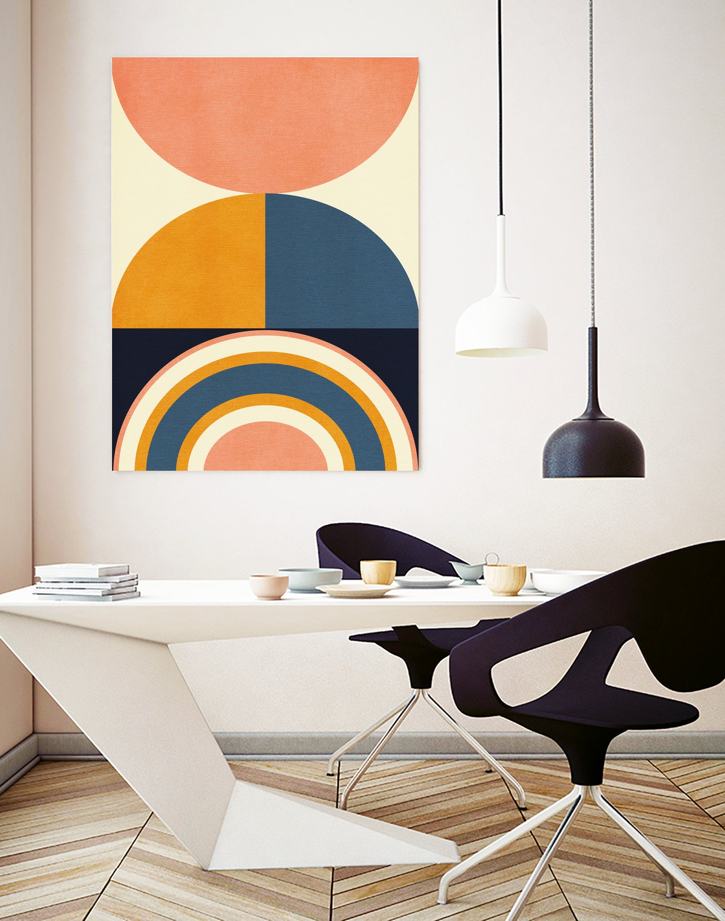 Rainbow Plus Shapes Blue Mustard10 by Ana Rut Bre on GIANT ART - abstract abstract