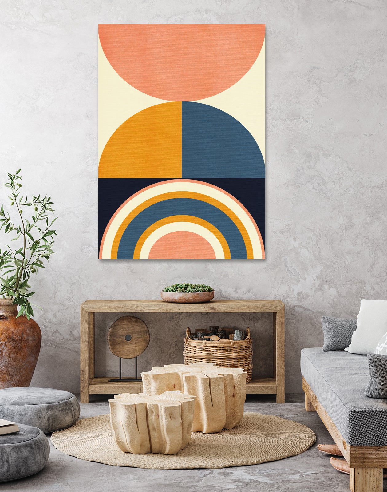 Rainbow Plus Shapes Blue Mustard10 by Ana Rut Bre on GIANT ART - abstract abstract