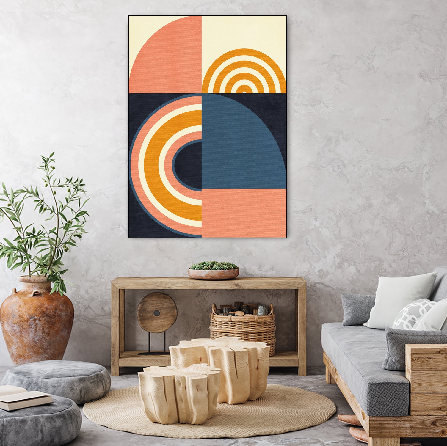 Rainbow Plus Shapes Blue Mustard9 by Ana Rut Bre on GIANT ART - abstract abstract