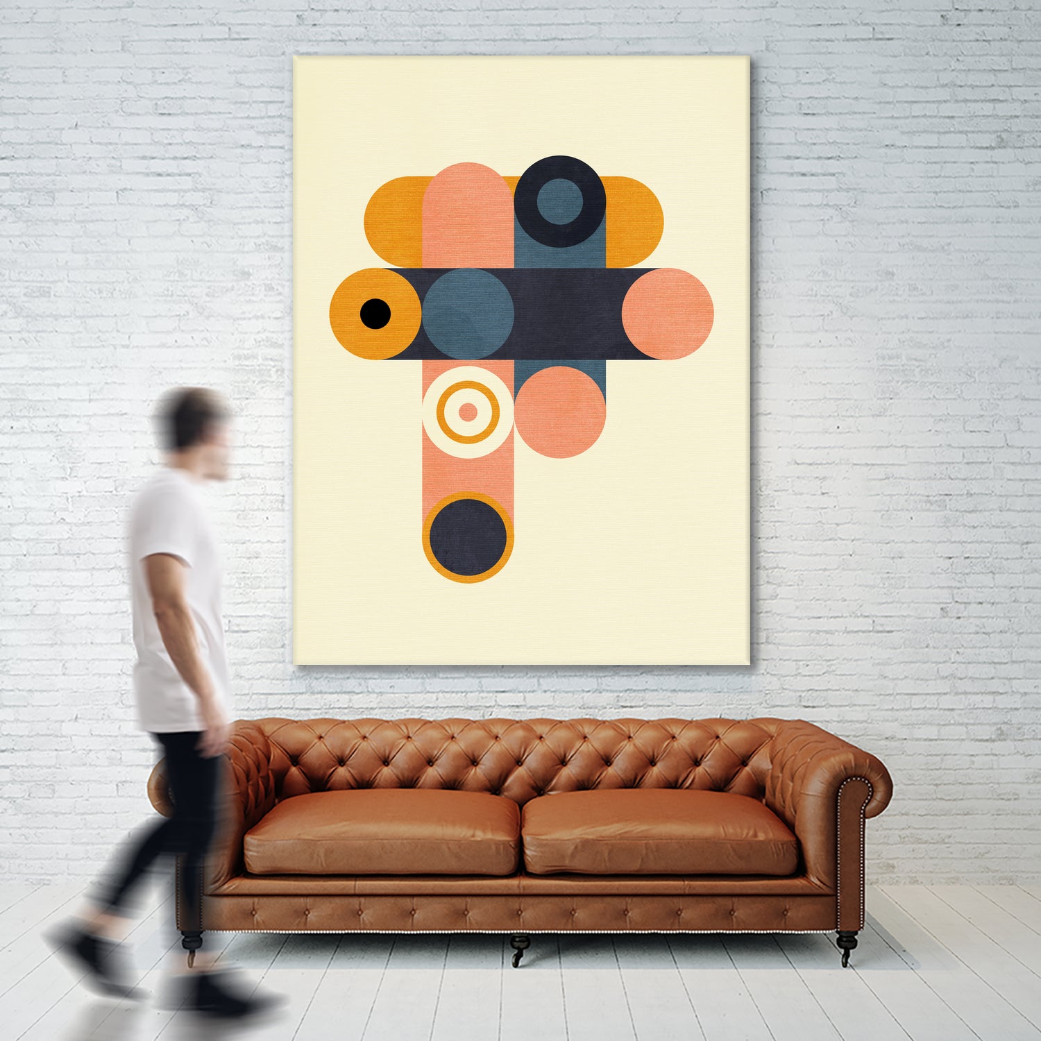 Rainbow Plus Shapes Blue Mustard8 by Ana Rut Bre on GIANT ART - abstract abstract