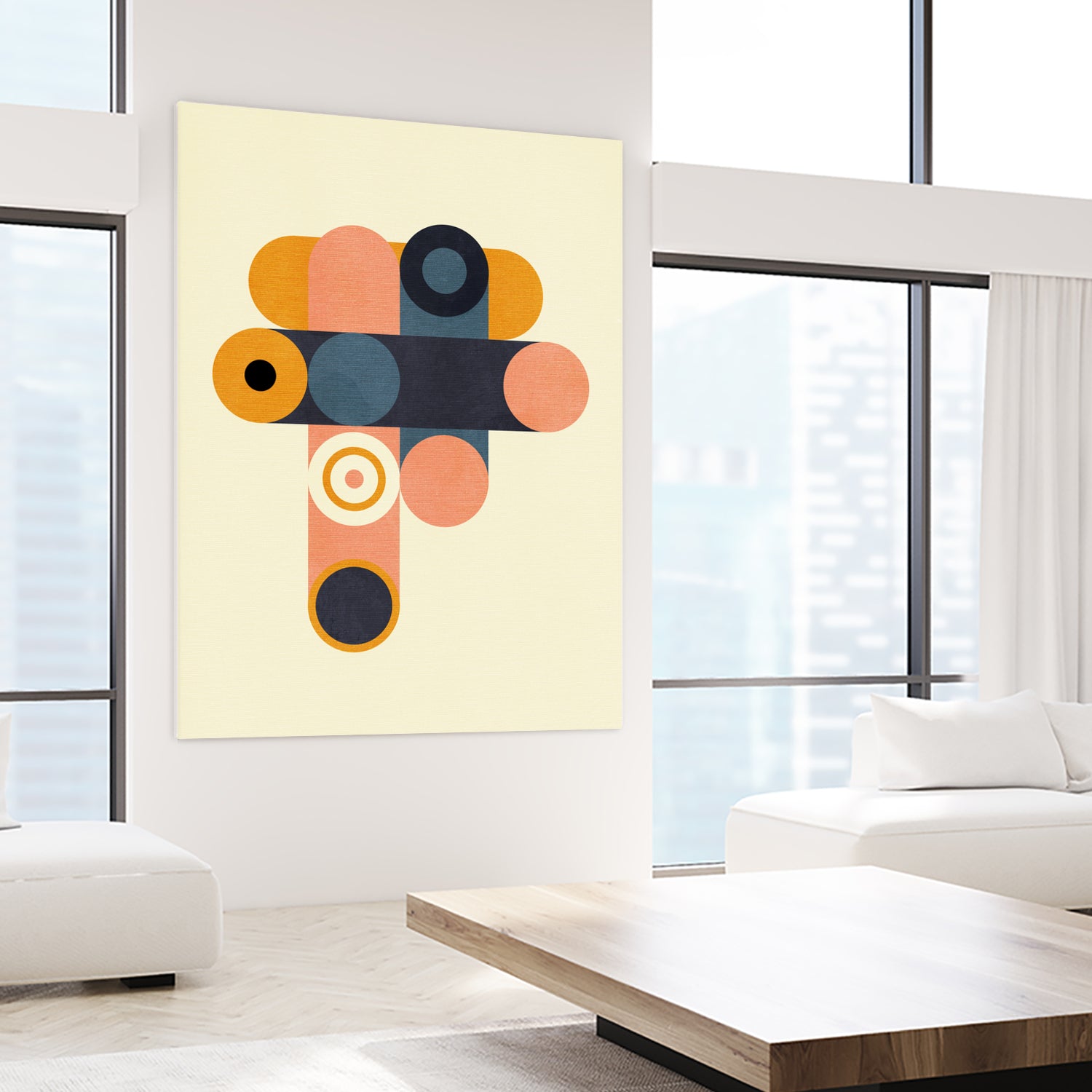 Rainbow Plus Shapes Blue Mustard8 by Ana Rut Bre on GIANT ART - abstract abstract