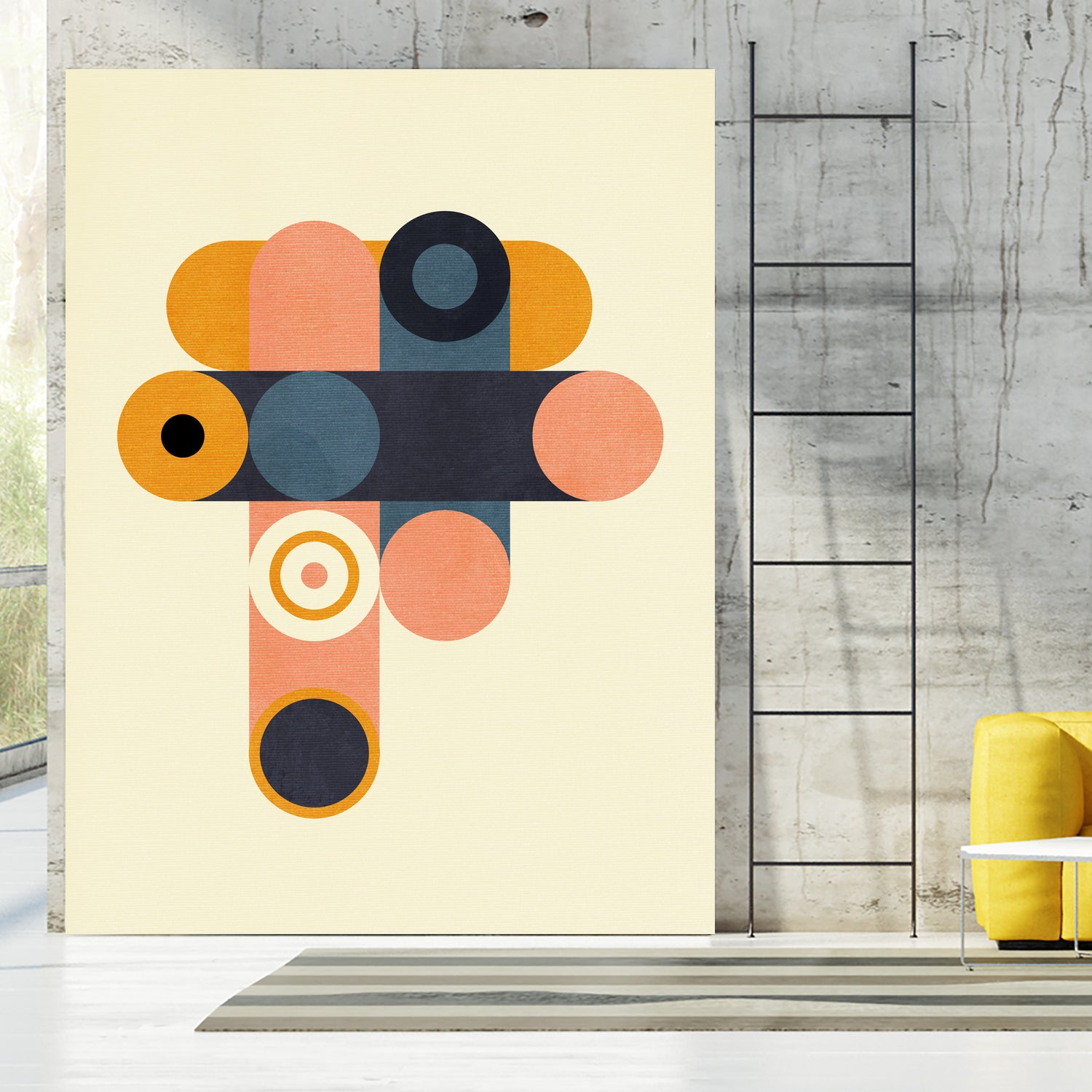 Rainbow Plus Shapes Blue Mustard8 by Ana Rut Bre on GIANT ART - abstract abstract