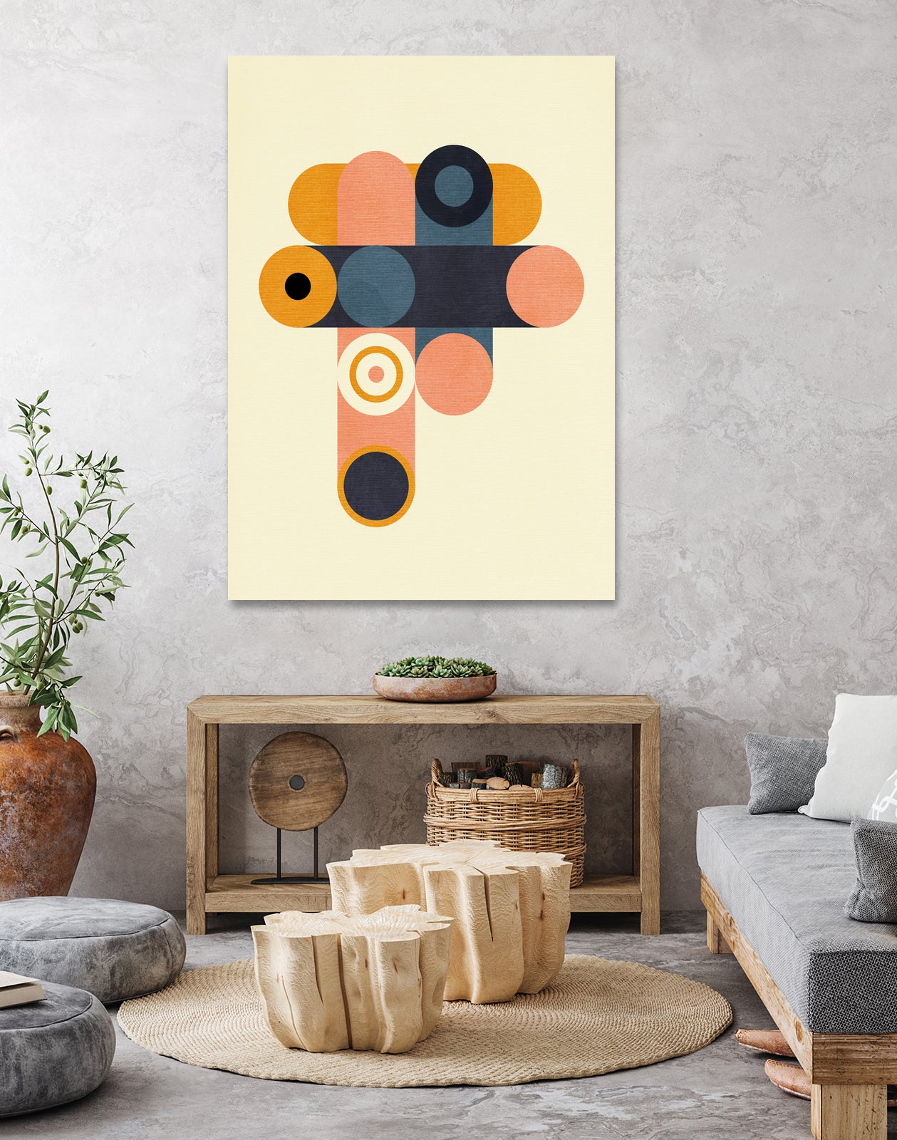 Rainbow Plus Shapes Blue Mustard8 by Ana Rut Bre on GIANT ART - abstract abstract