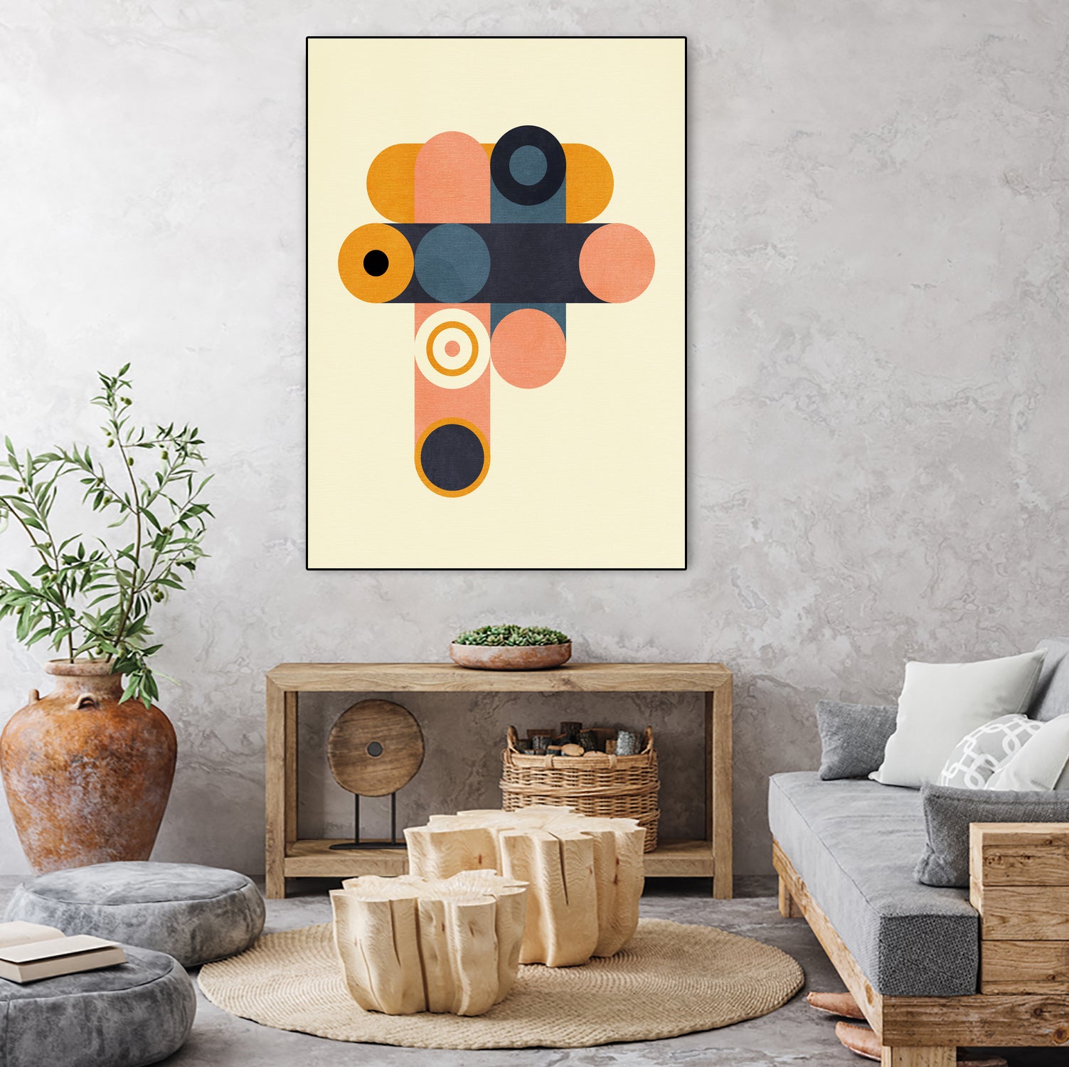 Rainbow Plus Shapes Blue Mustard8 by Ana Rut Bre on GIANT ART - abstract abstract