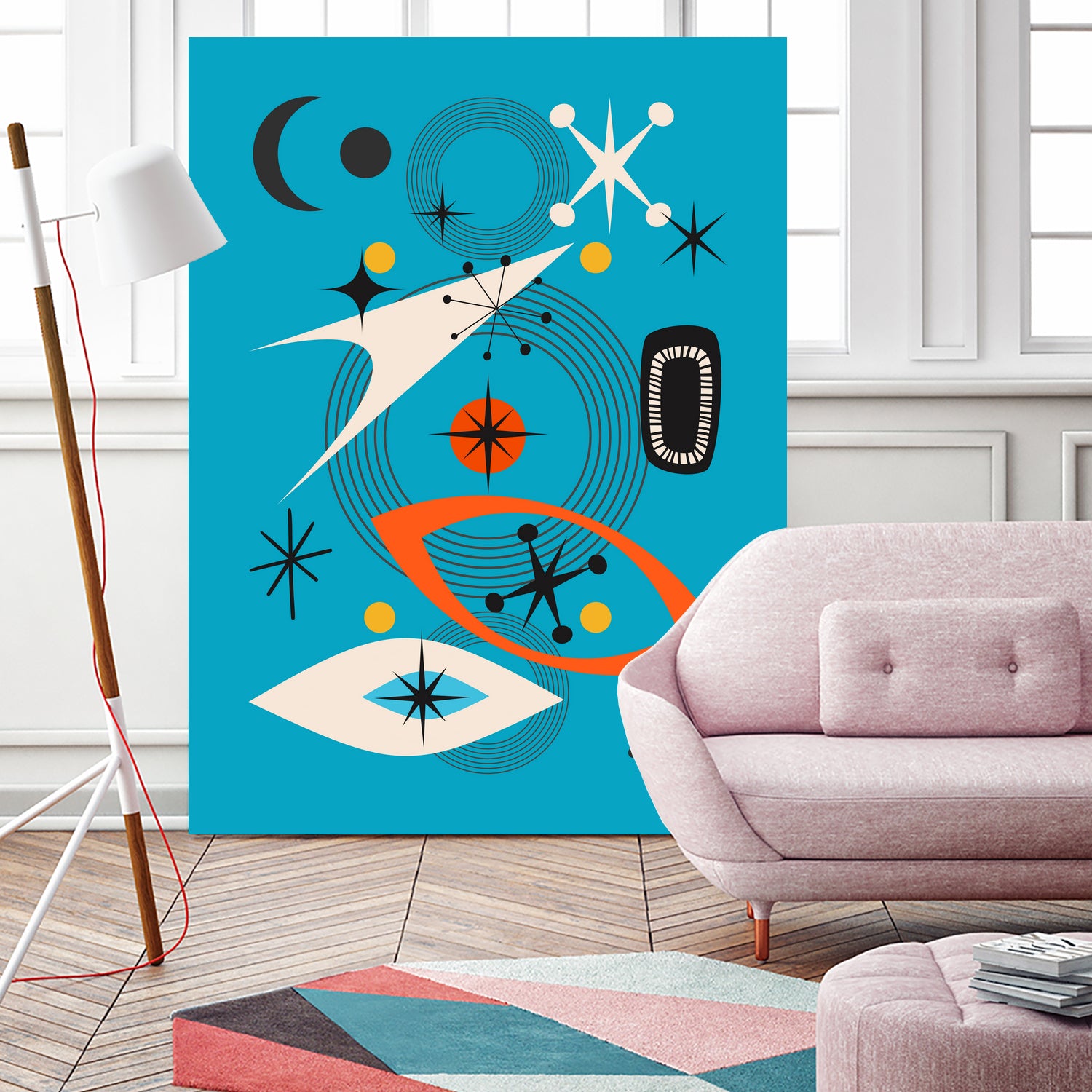 Mid Century In Retro Blue by Little on GIANT ART - illustration blue background