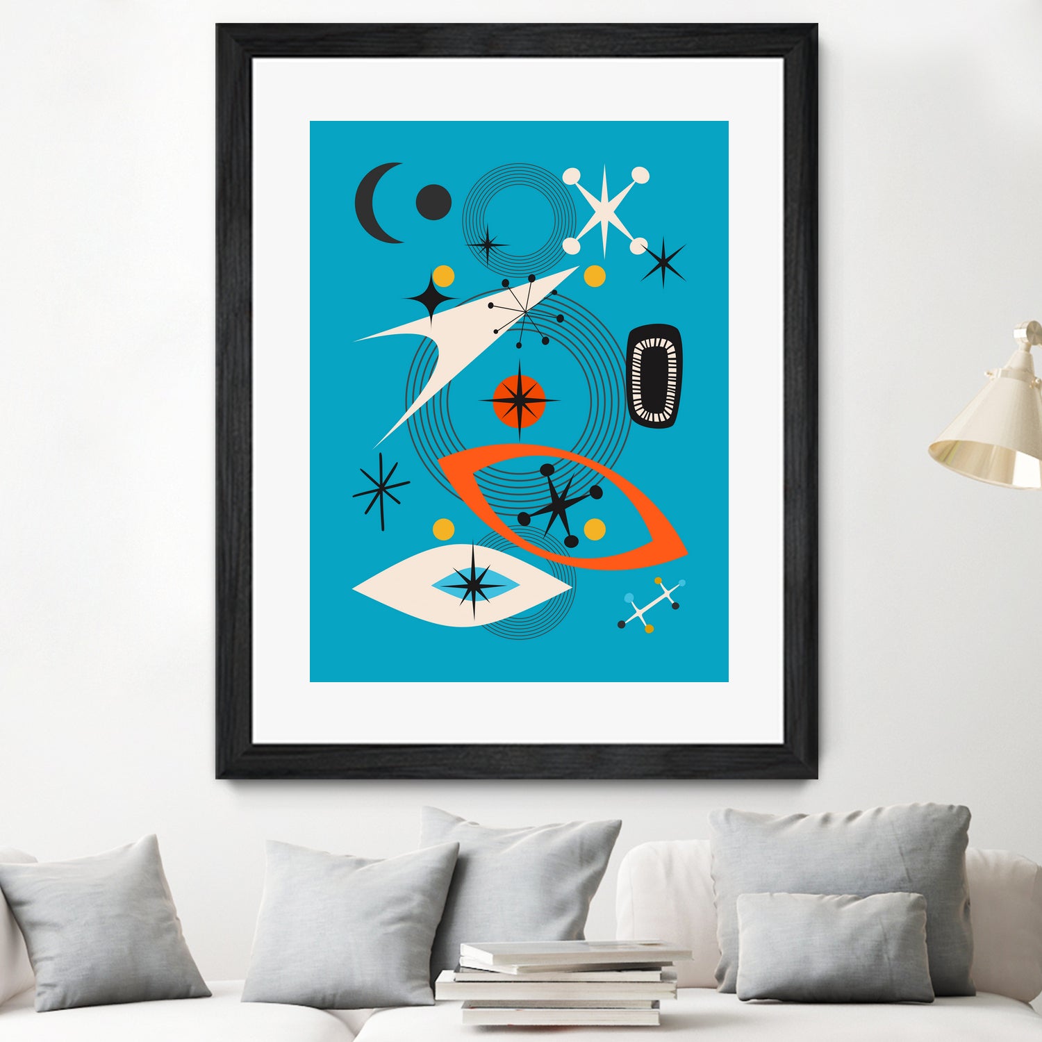Mid Century In Retro Blue by Little on GIANT ART - illustration blue background