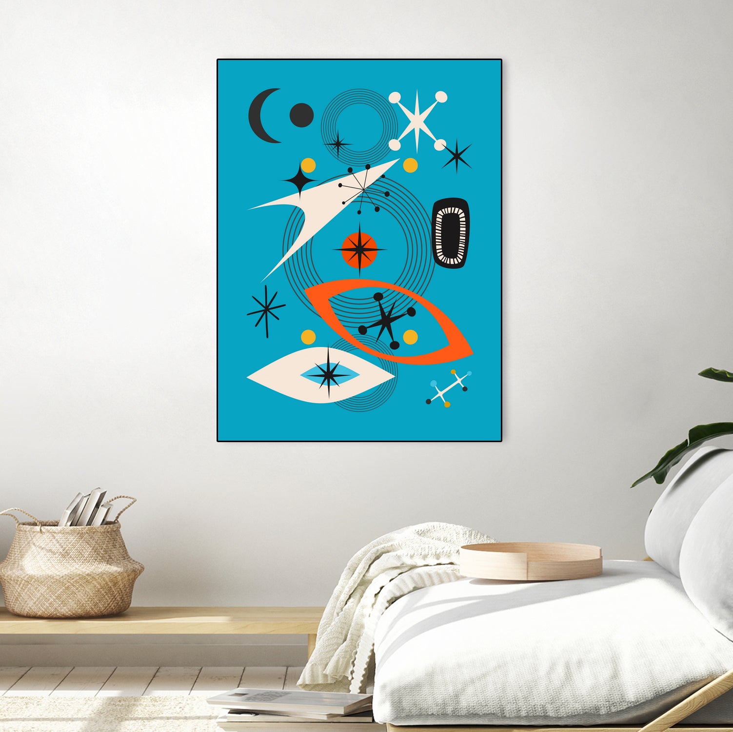 Mid Century In Retro Blue by Little on GIANT ART - illustration blue background