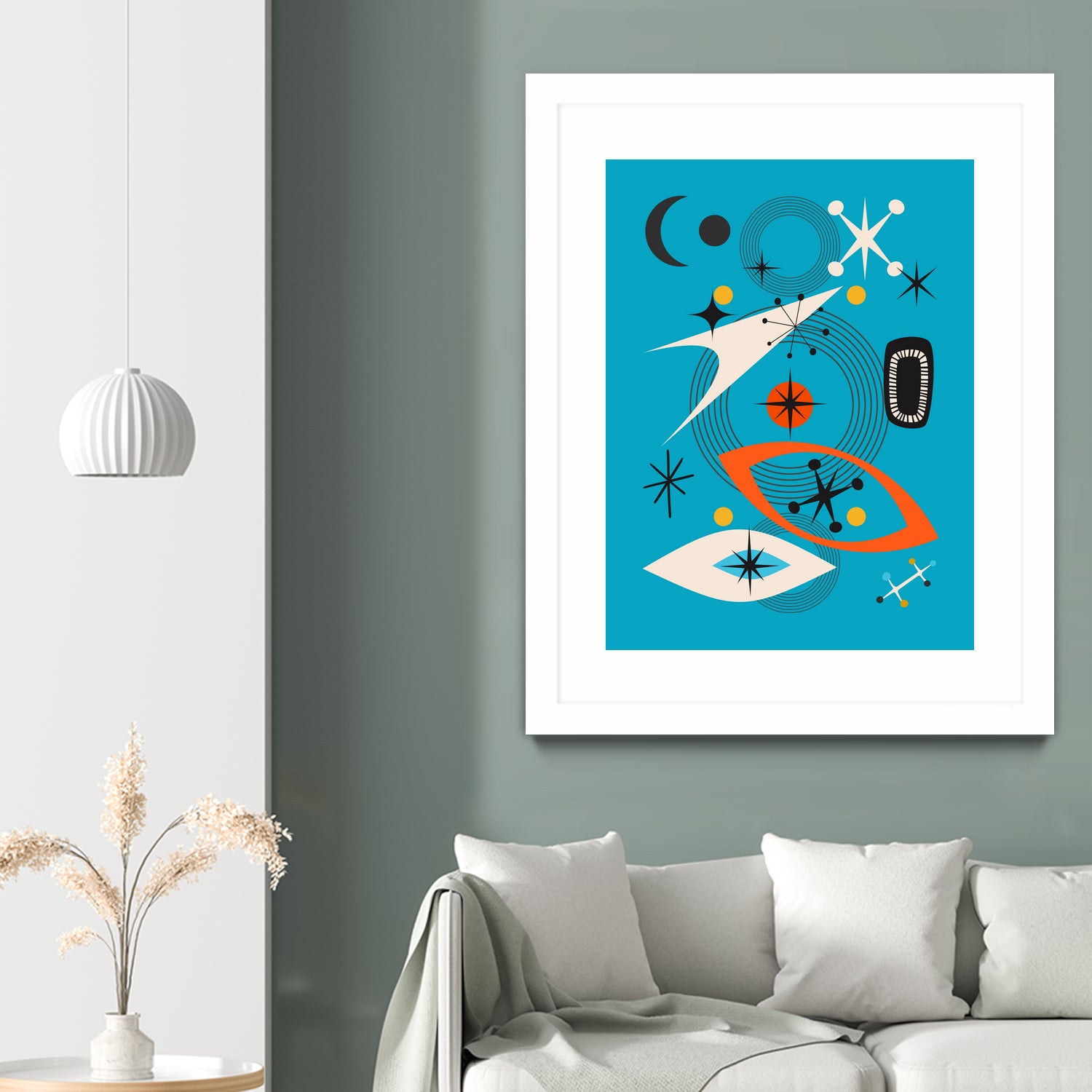 Mid Century In Retro Blue by Little on GIANT ART - illustration blue background