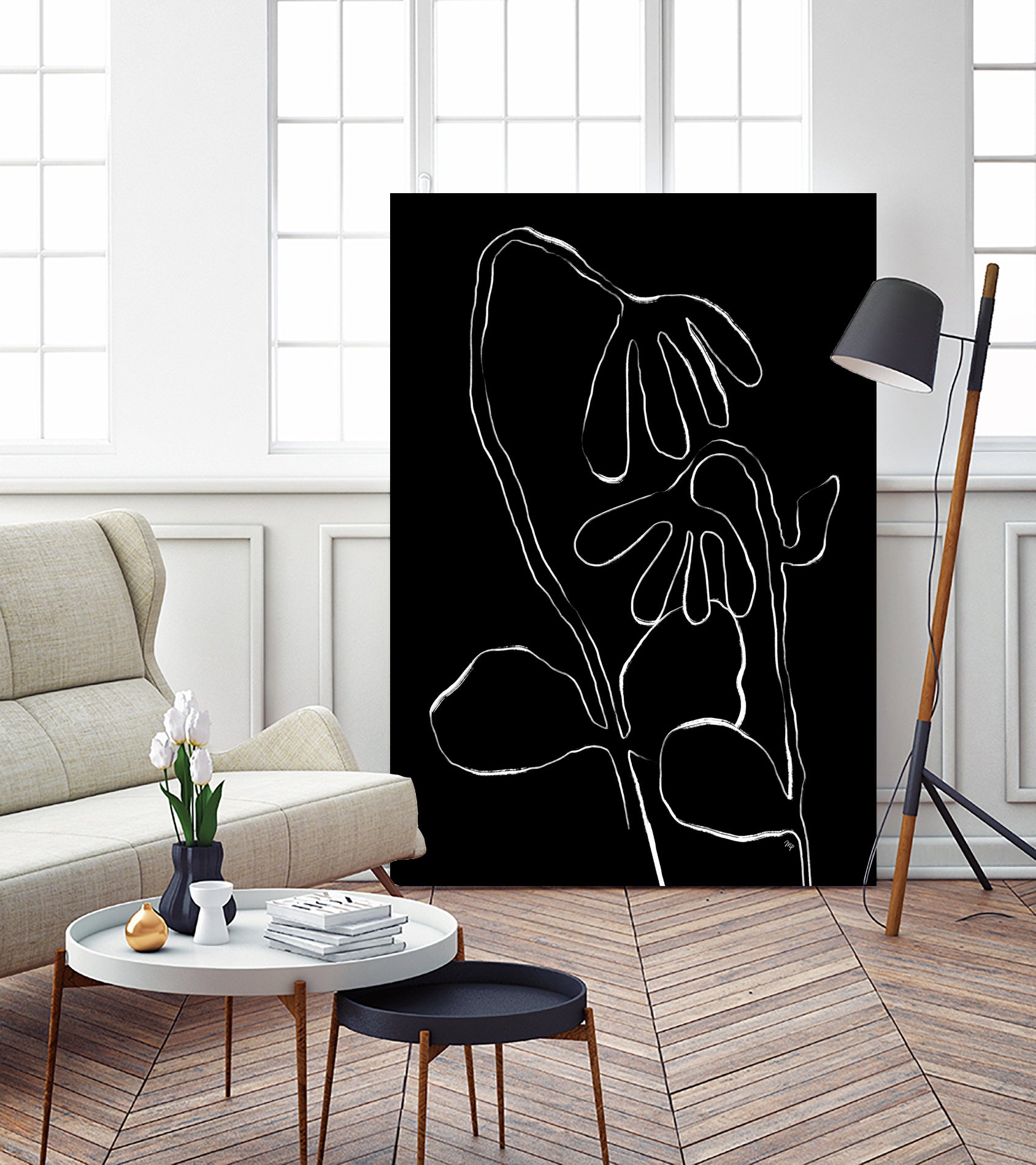 Flower and Leaves Sketch by Martina on GIANT ART - flowers and plants monochrome art