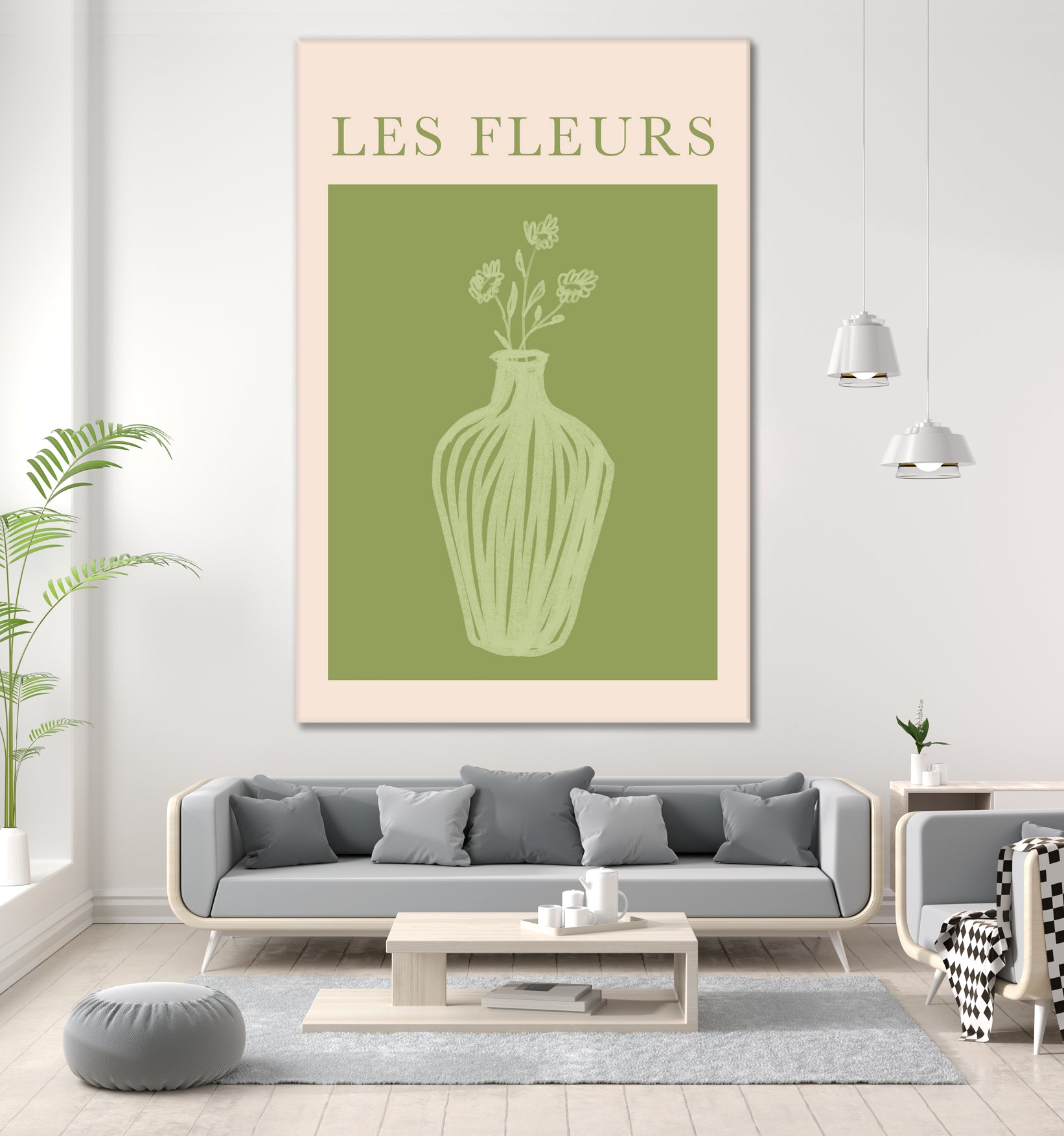 Potted Florals Beige and Green by Grace Digital Art on GIANT ART - flowers and plants text