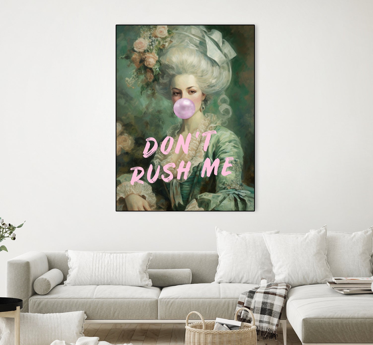 Marie Antoinette Dont Rush Me by Talitha McQueen on GIANT ART - pink contemporary human face,flower,text,clothing,painting,doll,poster,person,fashion,flowers,flora,floral,botanical,flowers and plants,botanicals,word,words,painted,paint,painterly,people,portrait,figurative