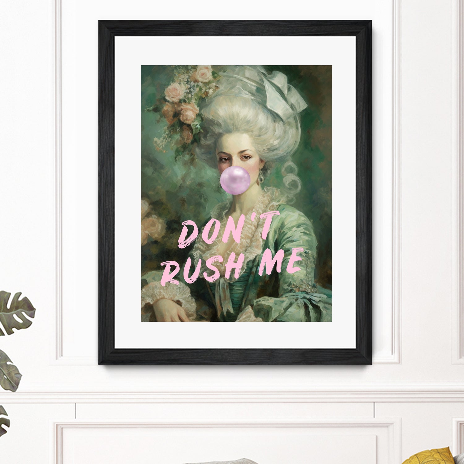 Marie Antoinette Dont Rush Me by Talitha McQueen on GIANT ART - pink contemporary human face,flower,text,clothing,painting,doll,poster,person,fashion,flowers,flora,floral,botanical,flowers and plants,botanicals,word,words,painted,paint,painterly,people,portrait,figurative