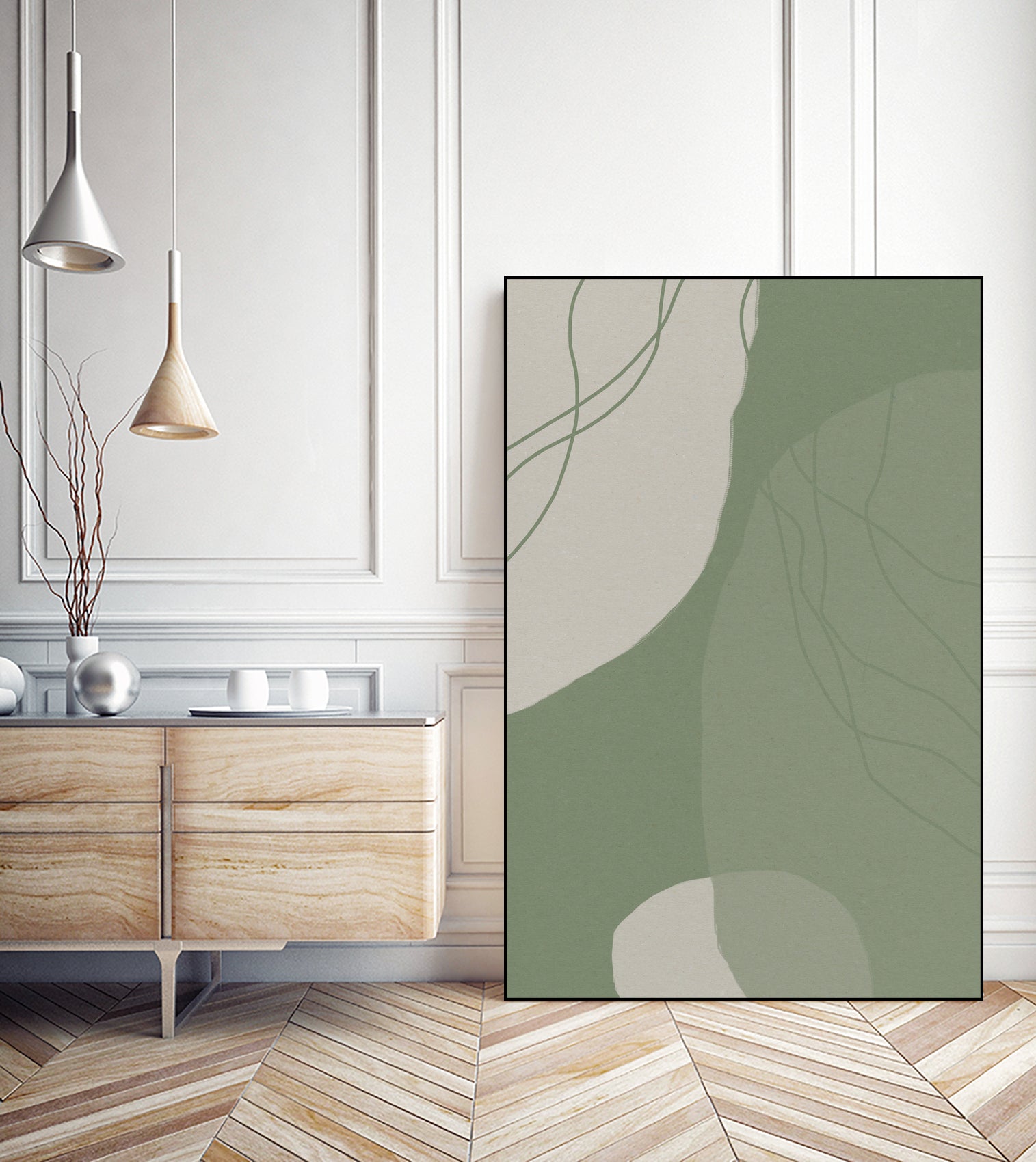 Modern Abstract Minimalist Shapes In Sage and White 0008 by Dina Dankers on GIANT ART - abstract drawing